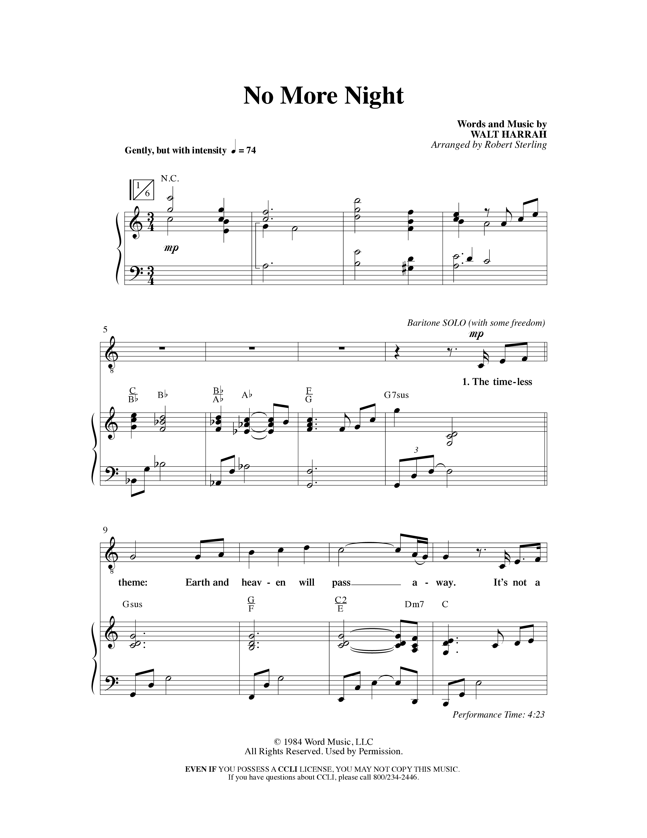 No More Night (Choral Anthem SATB) Anthem (SATB/Piano) (Word Music Choral / Arr. Robert Sterling)