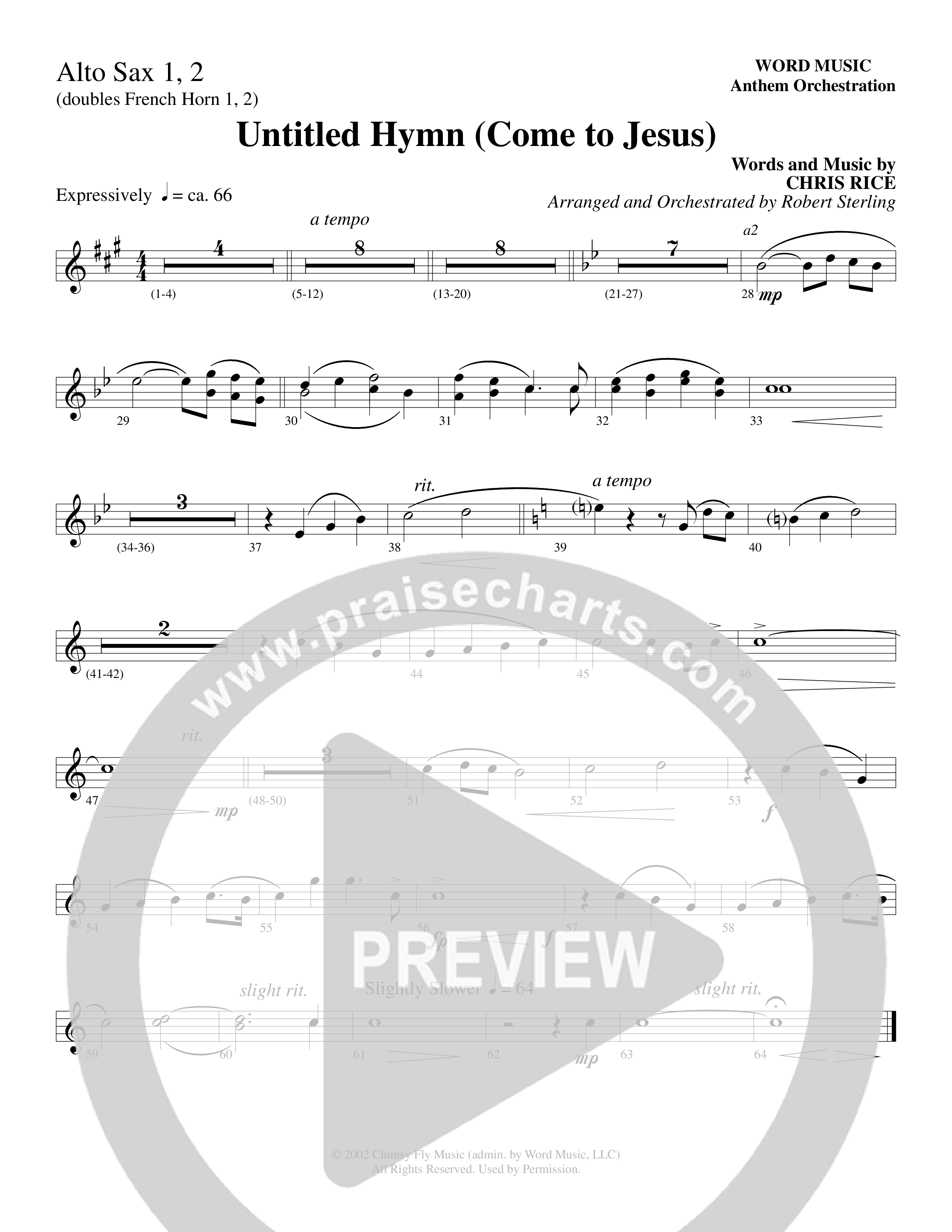Untitled Hymn (Come To Jesus) (Choral Anthem SATB) Alto Sax 1/2 (Word Music Choral / Arr. Robert Sterling)