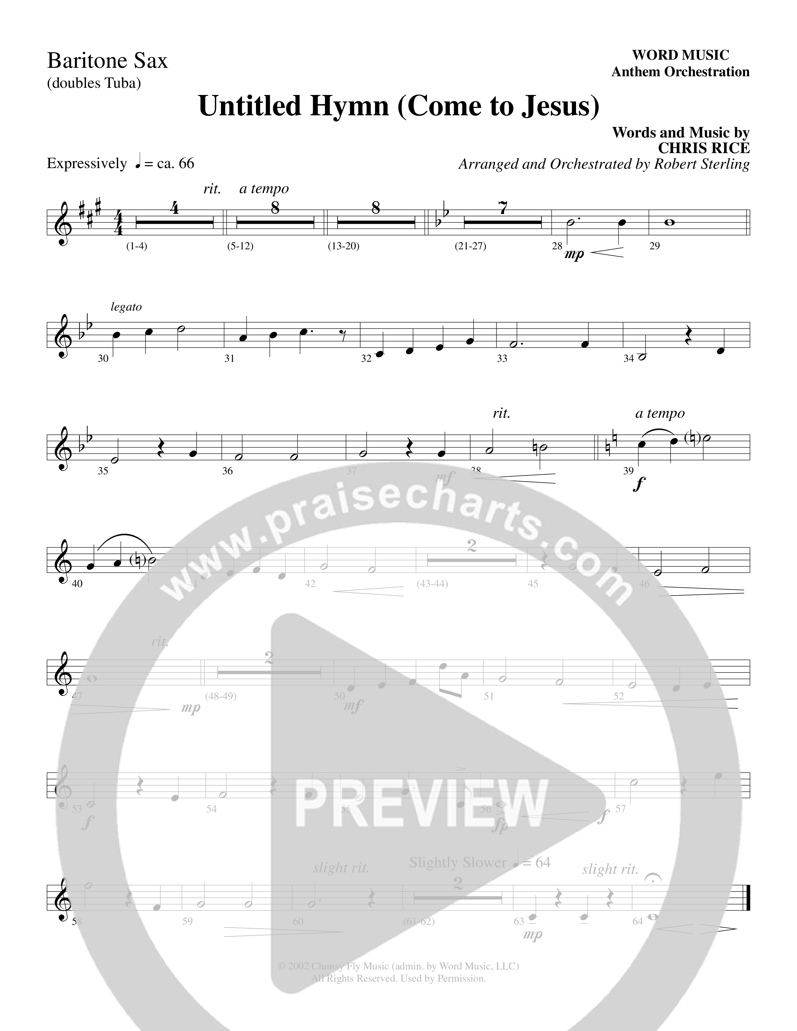 Untitled Hymn (Come To Jesus) (Choral Anthem SATB) Bari Sax (Word Music Choral / Arr. Robert Sterling)