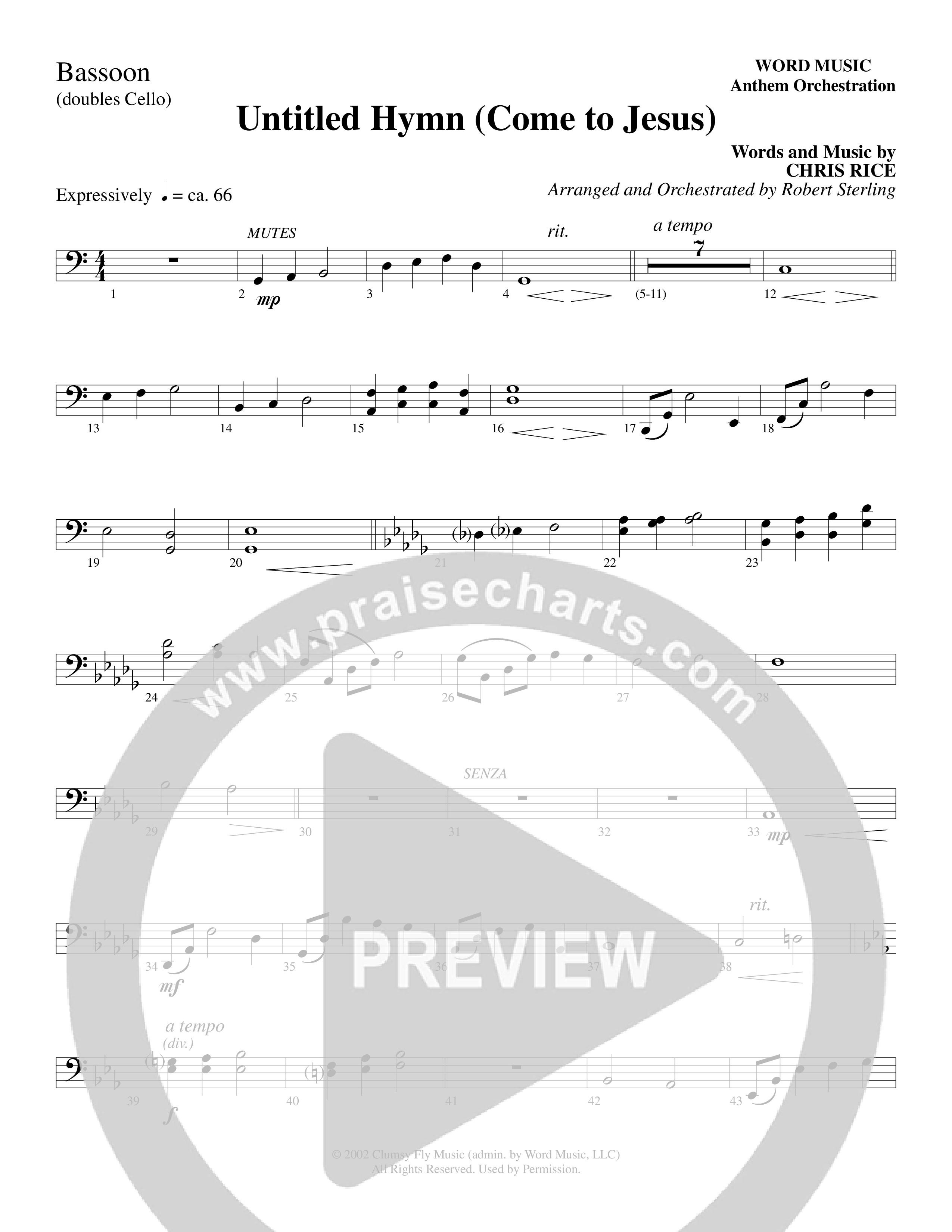 Untitled Hymn (Come To Jesus) (Choral Anthem SATB) Bassoon (Word Music Choral / Arr. Robert Sterling)