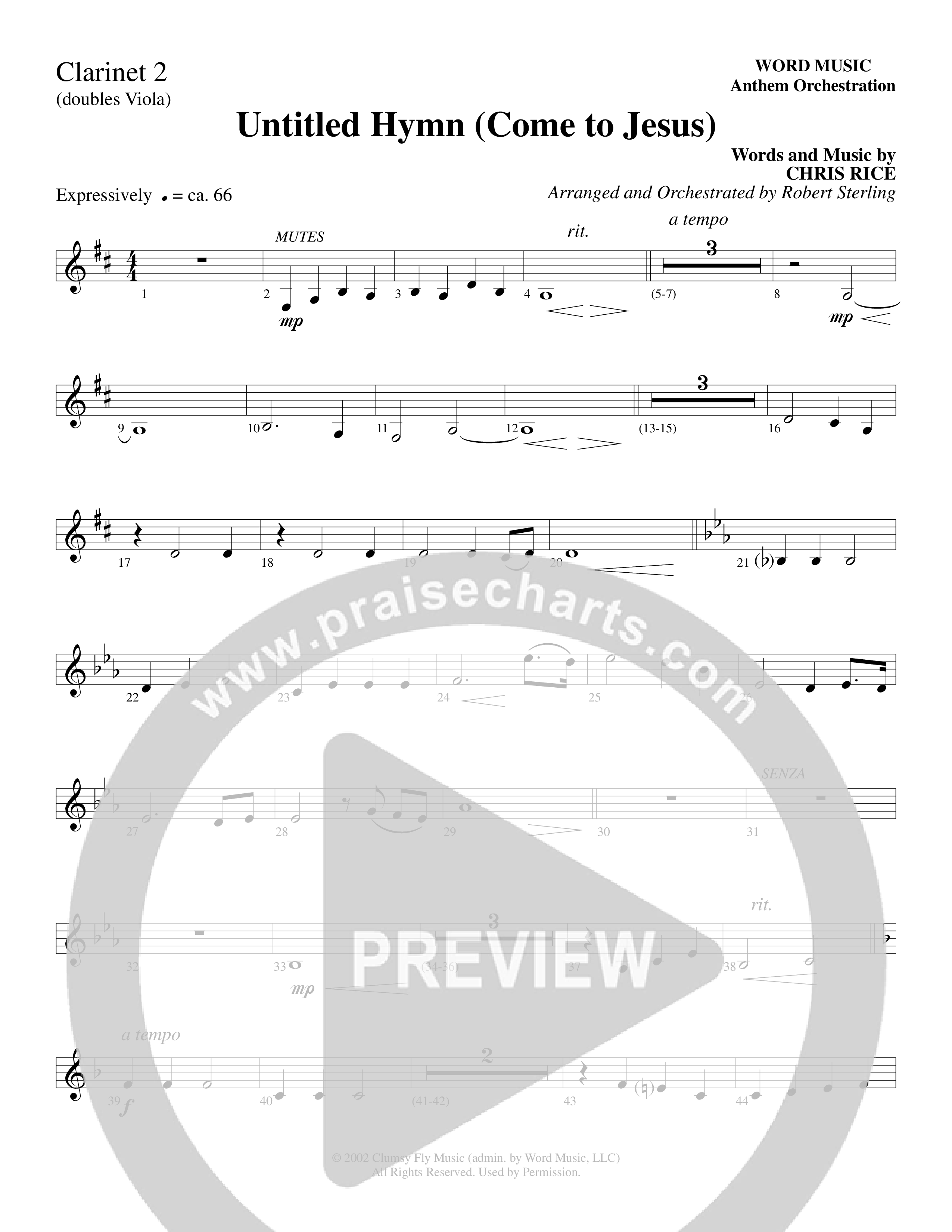 Untitled Hymn (Come To Jesus) (Choral Anthem SATB) Clarinet 1/2 (Word Music Choral / Arr. Robert Sterling)