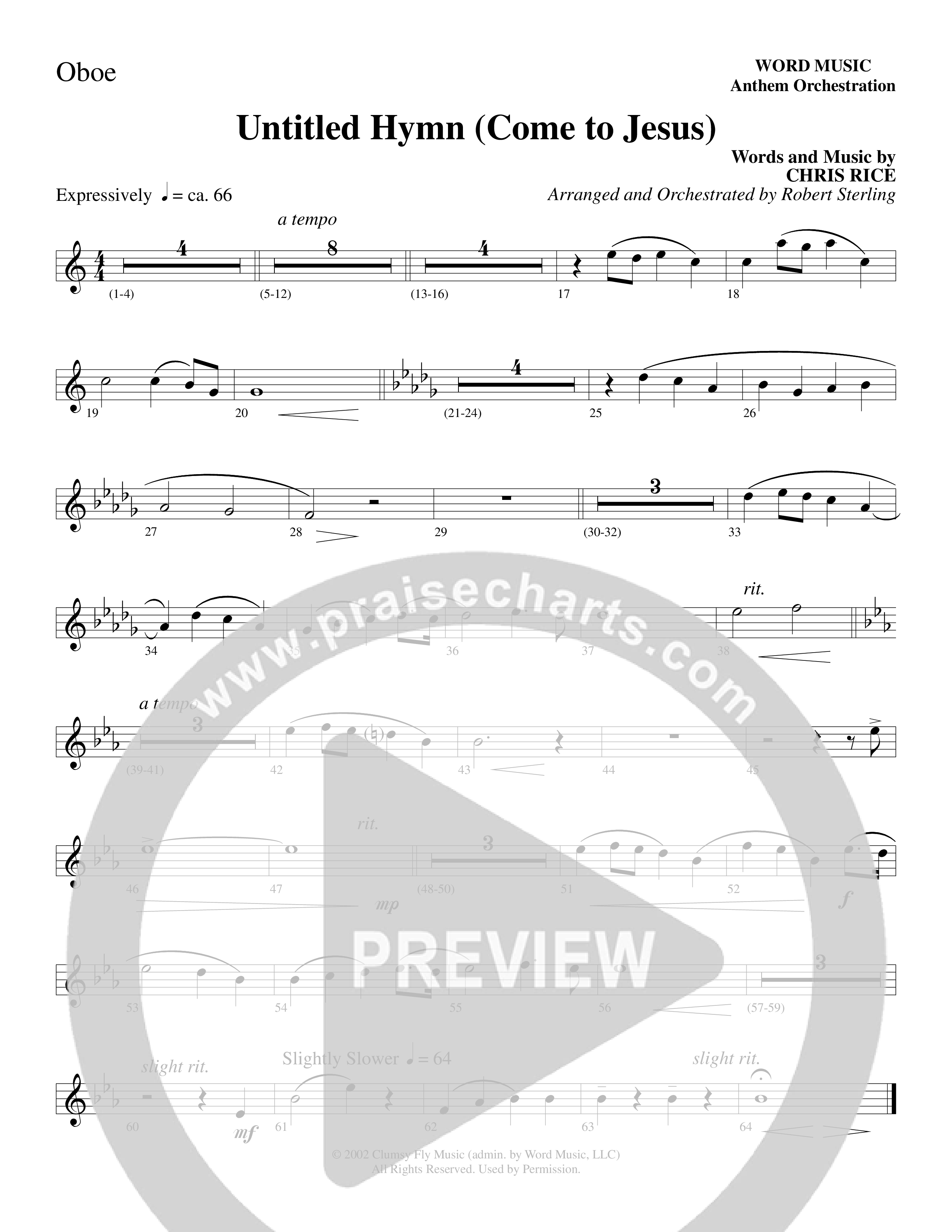 Untitled Hymn (Come To Jesus) (Choral Anthem SATB) Oboe (Word Music Choral / Arr. Robert Sterling)