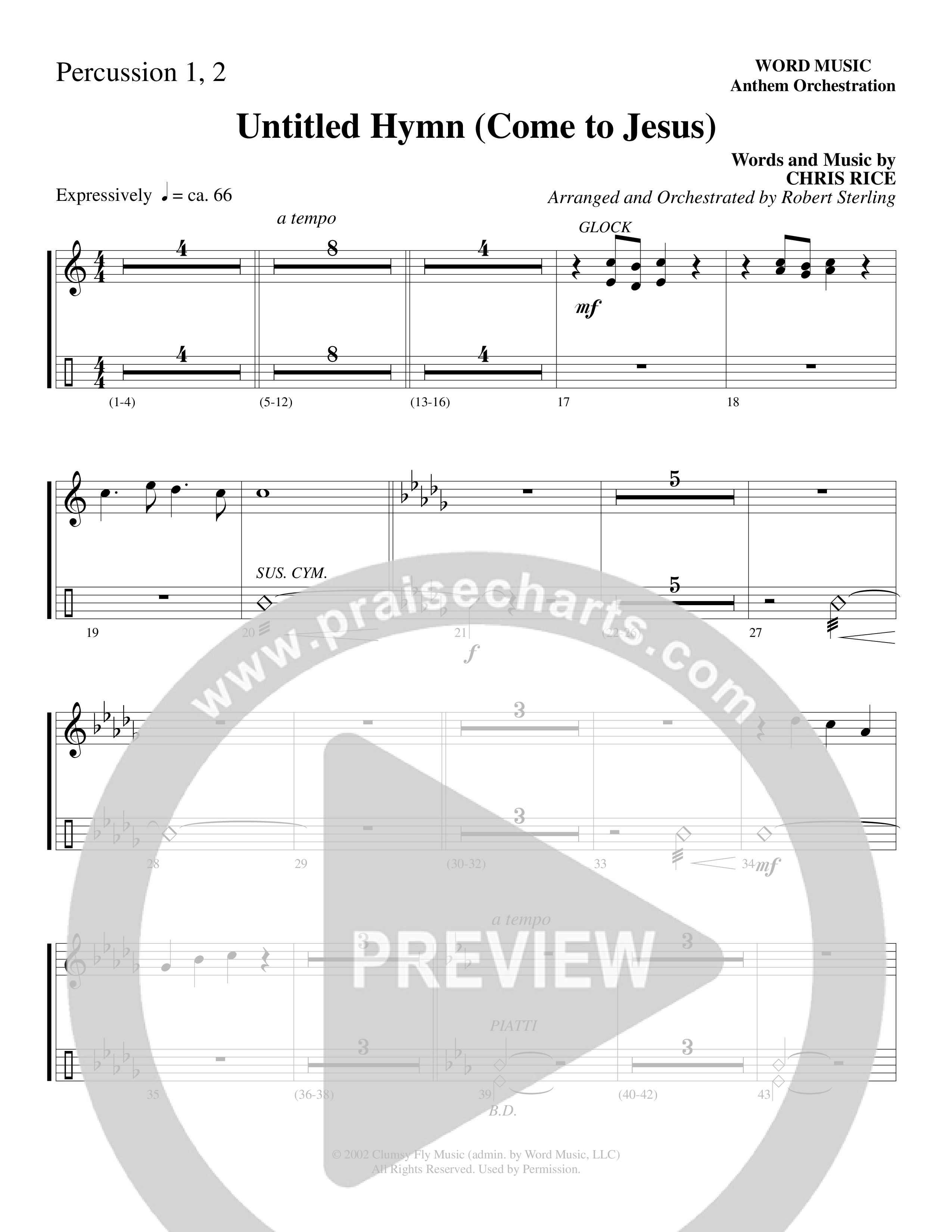Untitled Hymn (Come To Jesus) (Choral Anthem SATB) Percussion 1/2 (Word Music Choral / Arr. Robert Sterling)