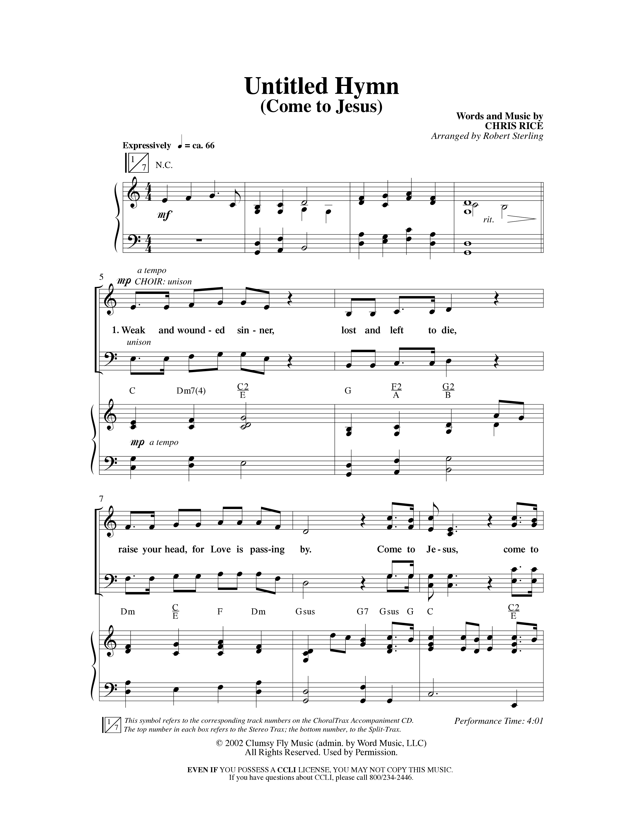 Untitled Hymn (Come To Jesus) (Choral Anthem SATB) Anthem (SATB/Piano) (Word Music Choral / Arr. Robert Sterling)