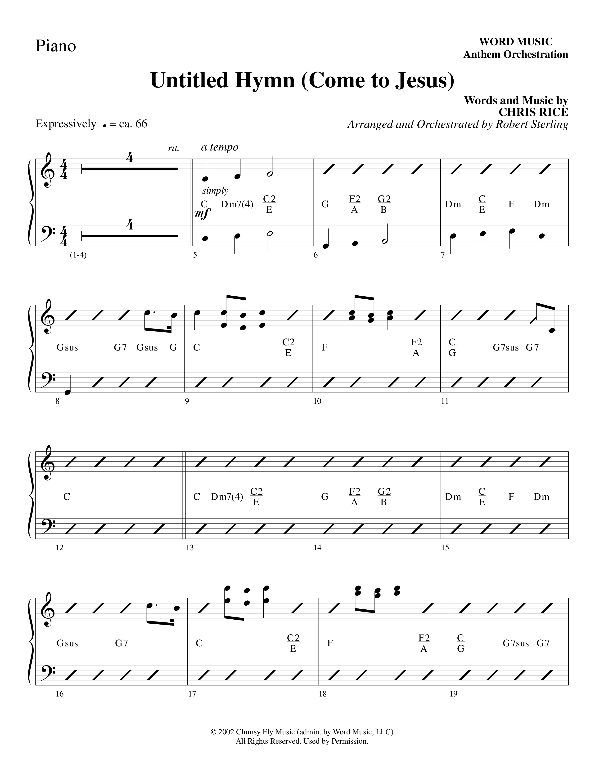 Untitled Hymn (Come To Jesus) (Choral Anthem SATB) Piano Sheet (Word Music Choral / Arr. Robert Sterling)