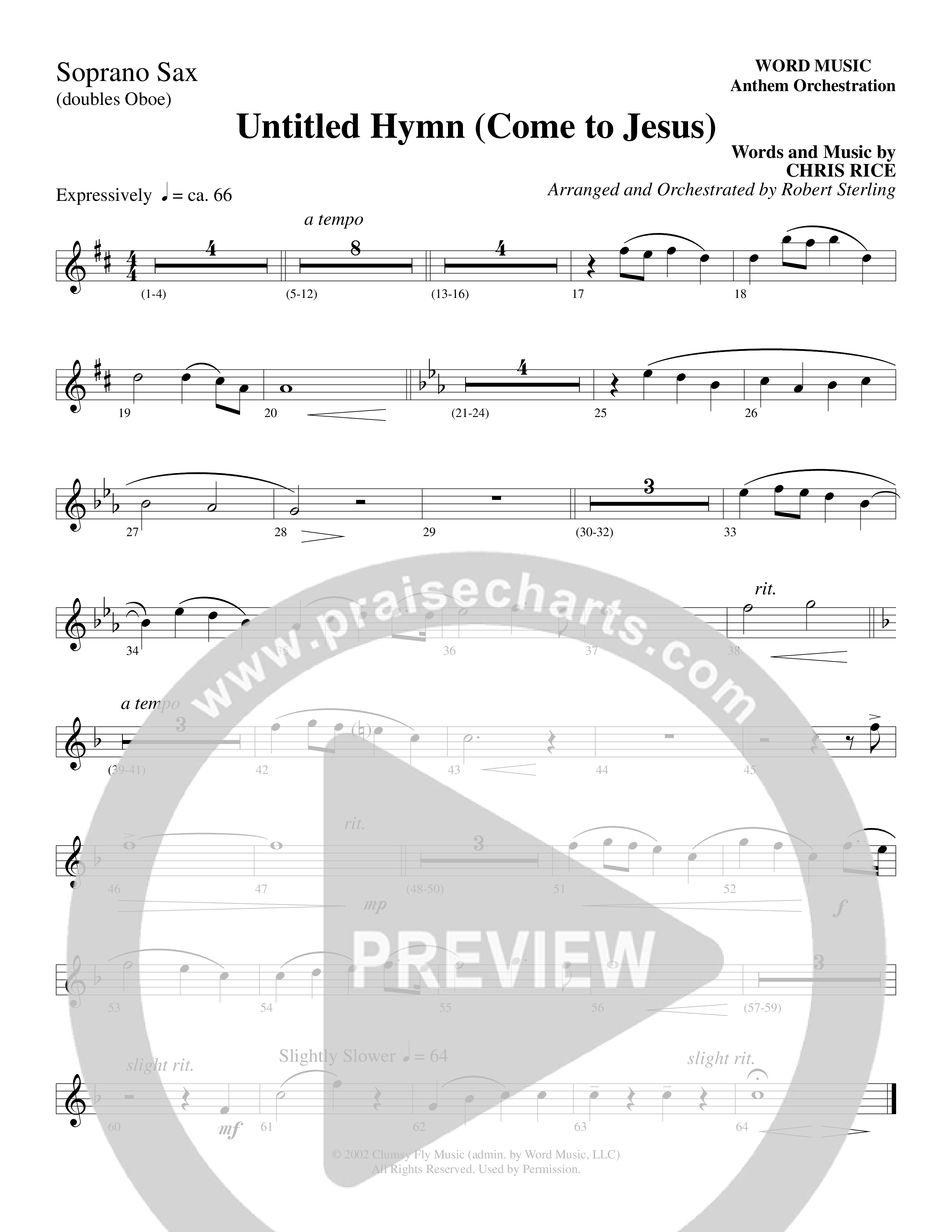 Untitled Hymn (Come To Jesus) (Choral Anthem SATB) Soprano Sax (Word Music Choral / Arr. Robert Sterling)