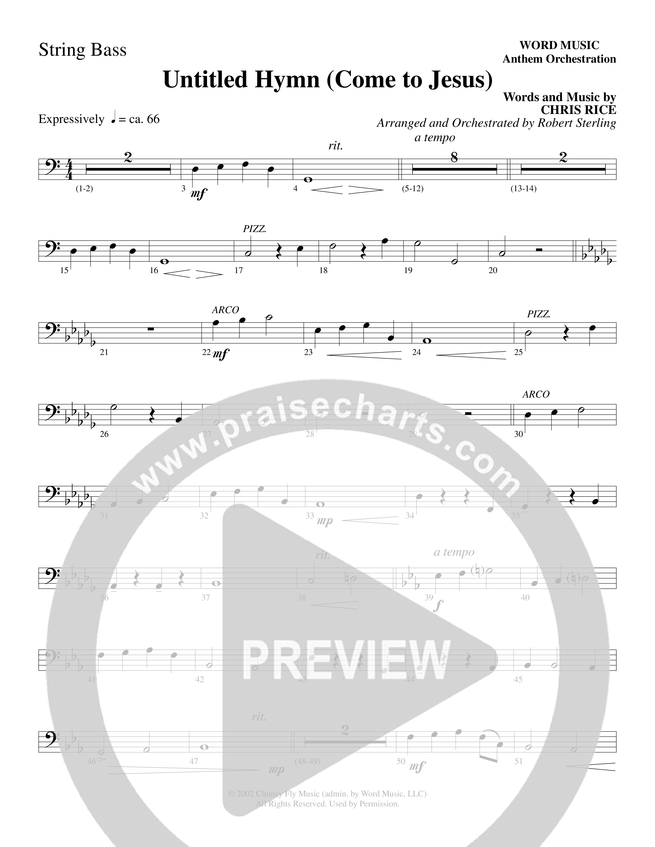 Untitled Hymn (Come To Jesus) (Choral Anthem SATB) String Bass (Word Music Choral / Arr. Robert Sterling)
