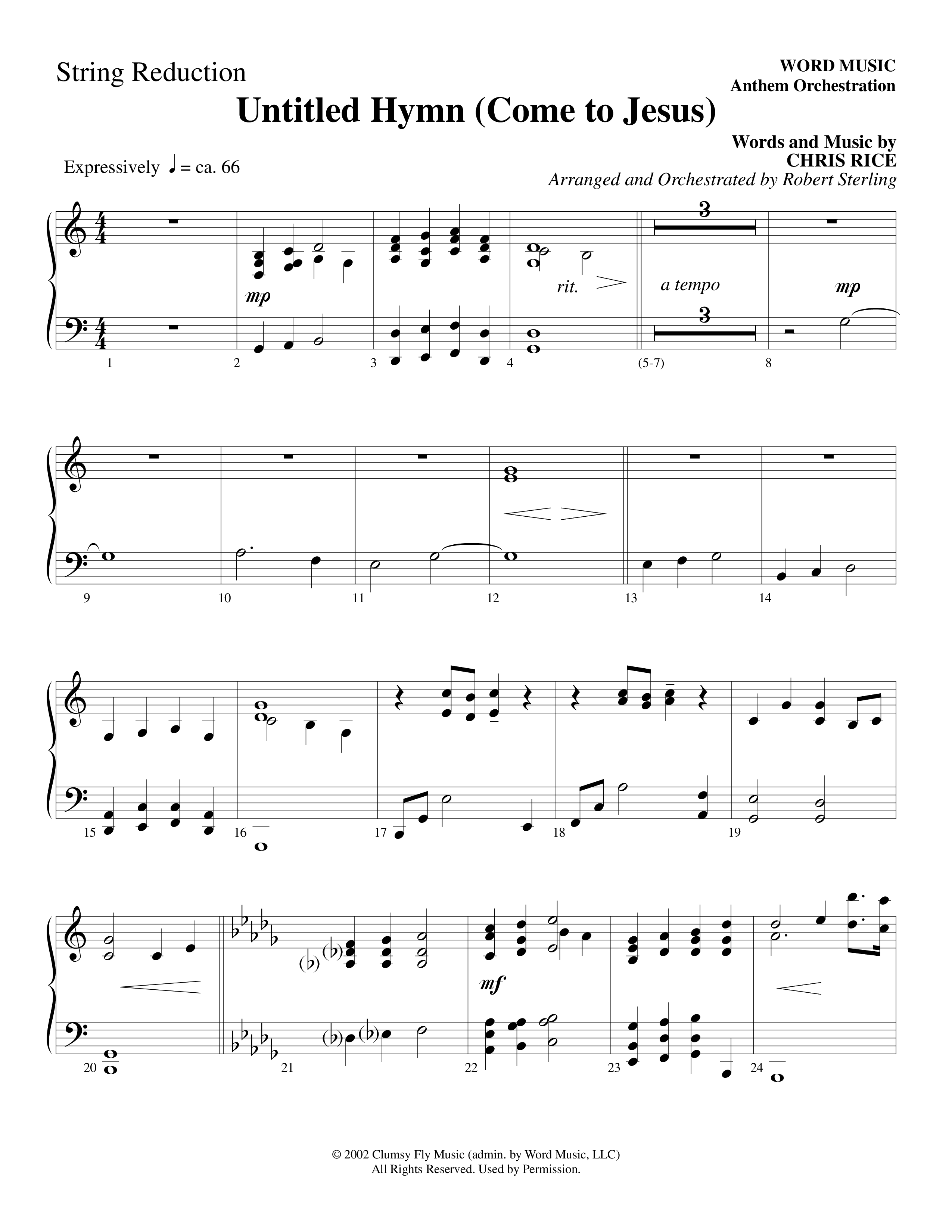 Untitled Hymn (Come To Jesus) (Choral Anthem SATB) String Reduction (Word Music Choral / Arr. Robert Sterling)