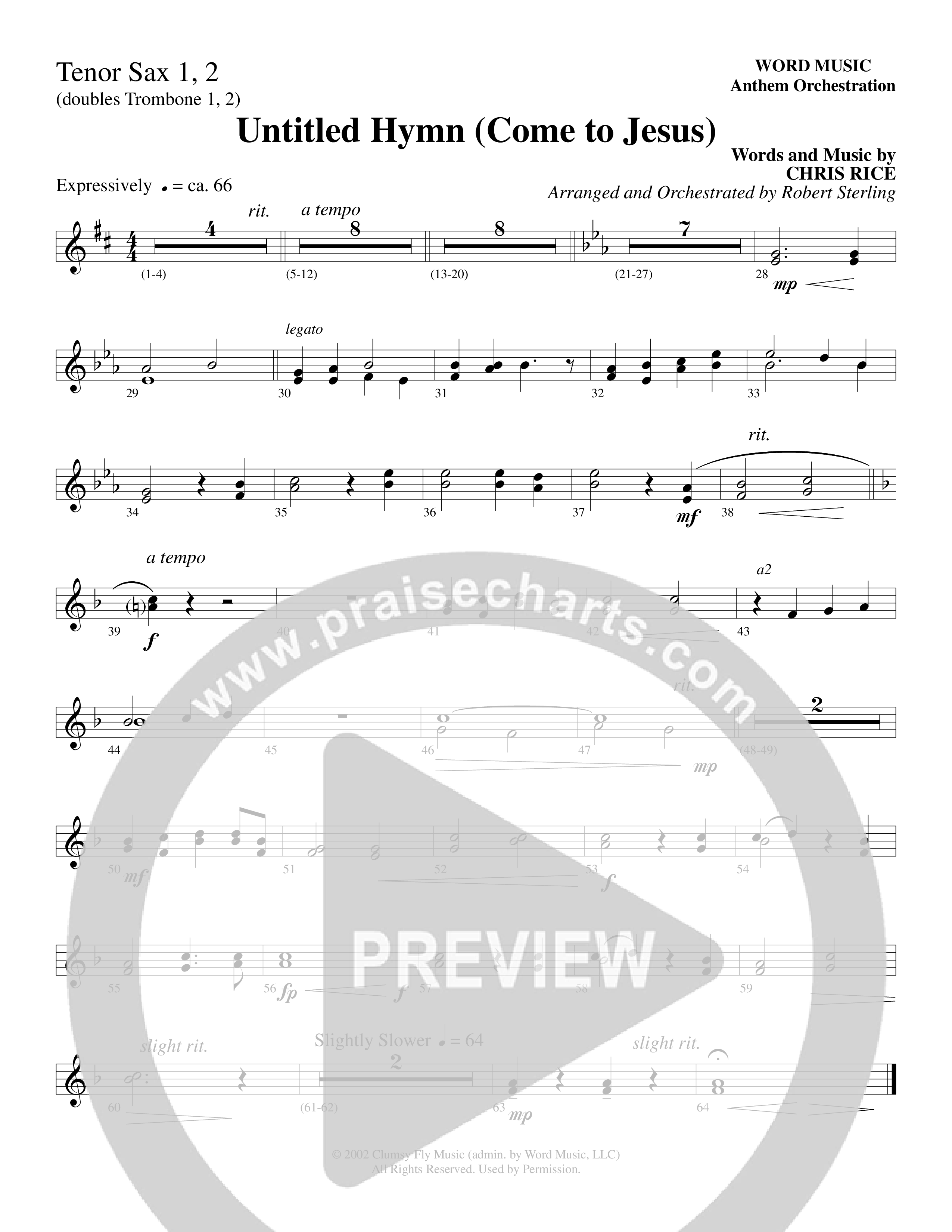 Untitled Hymn (Come To Jesus) (Choral Anthem SATB) Tenor Sax 1/2 (Word Music Choral / Arr. Robert Sterling)