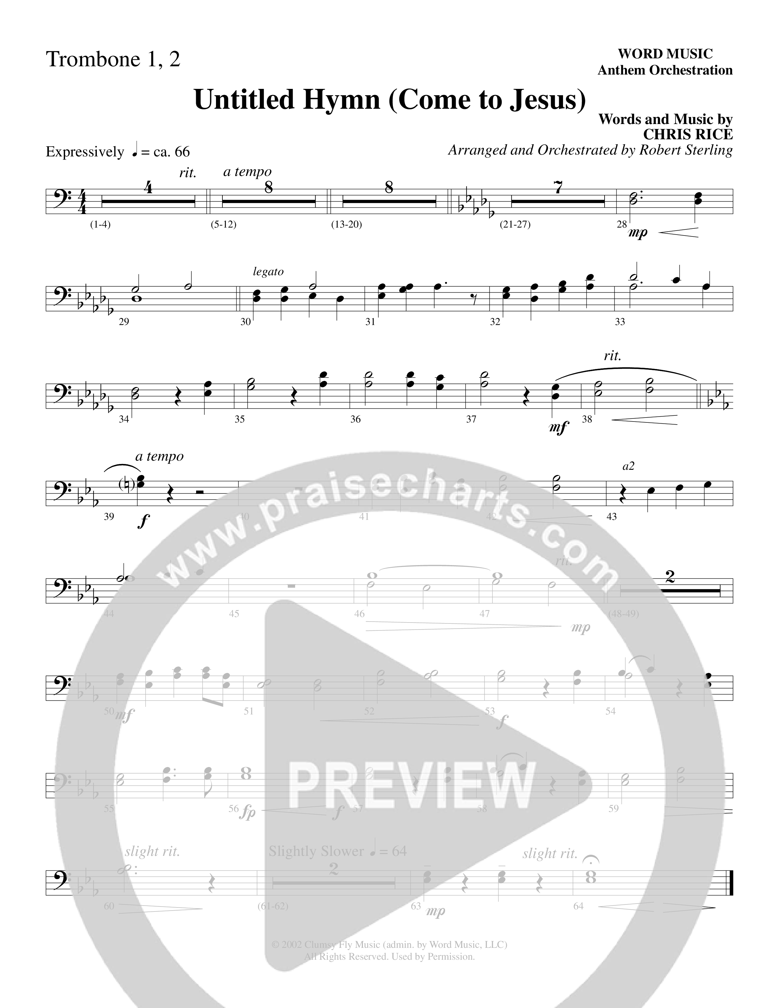 Untitled Hymn (Come To Jesus) (Choral Anthem SATB) Trombone 1/2 (Word Music Choral / Arr. Robert Sterling)
