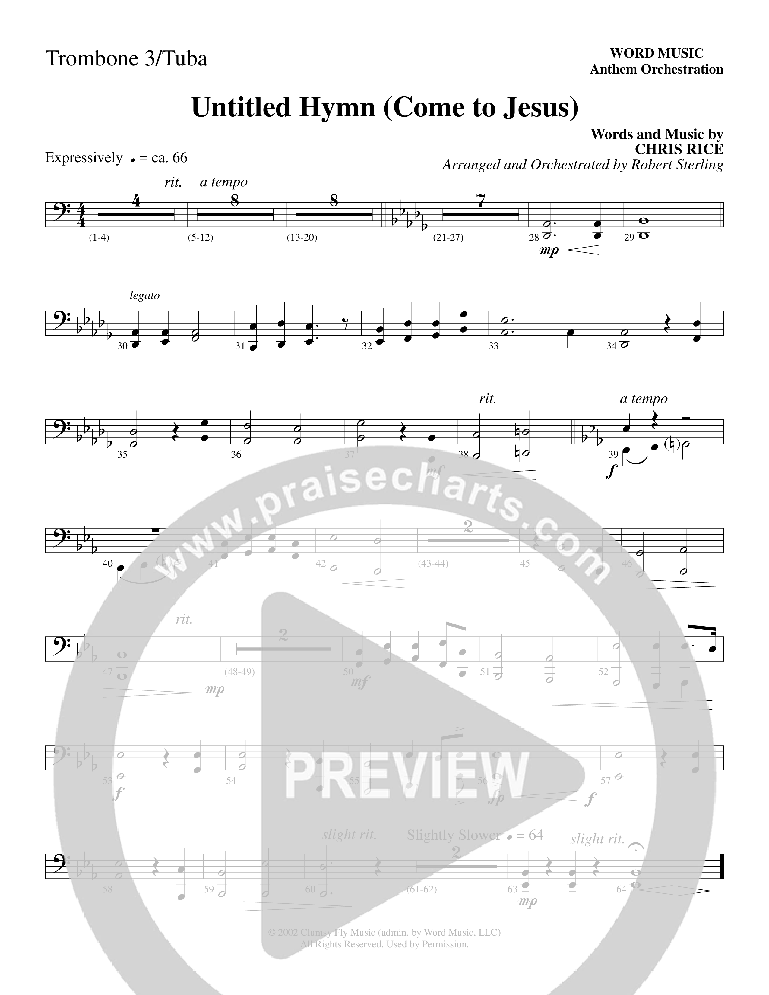 Untitled Hymn (Come To Jesus) (Choral Anthem SATB) Trombone 3/Tuba (Word Music Choral / Arr. Robert Sterling)