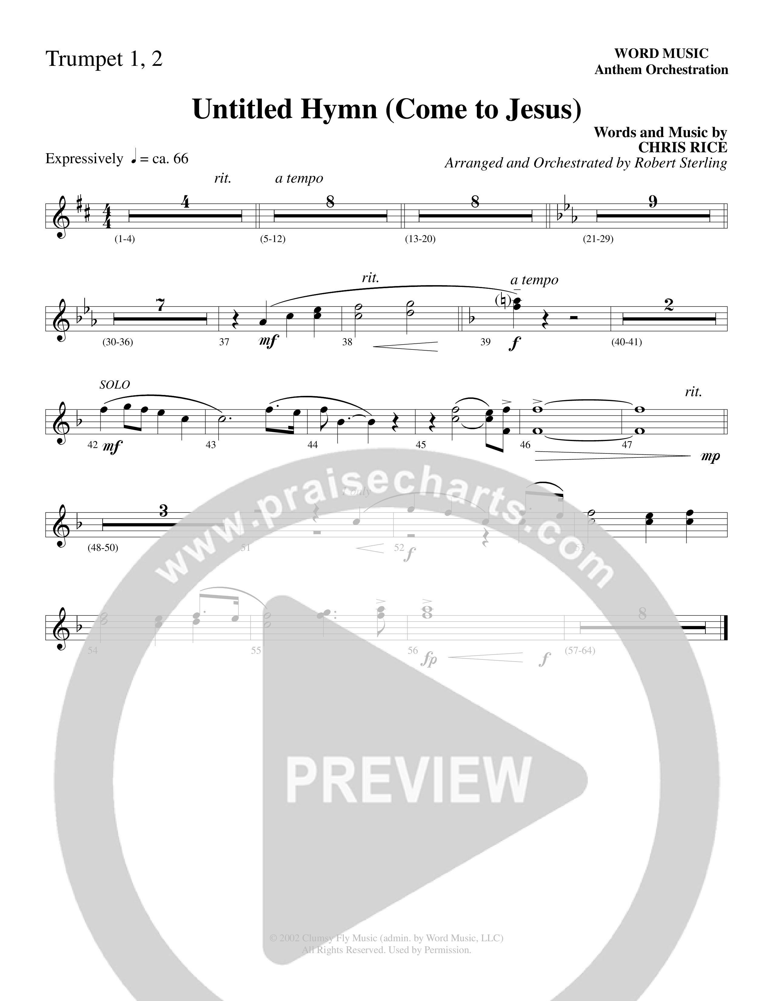 Untitled Hymn (Come To Jesus) (Choral Anthem SATB) Trumpet 1,2 (Word Music Choral / Arr. Robert Sterling)