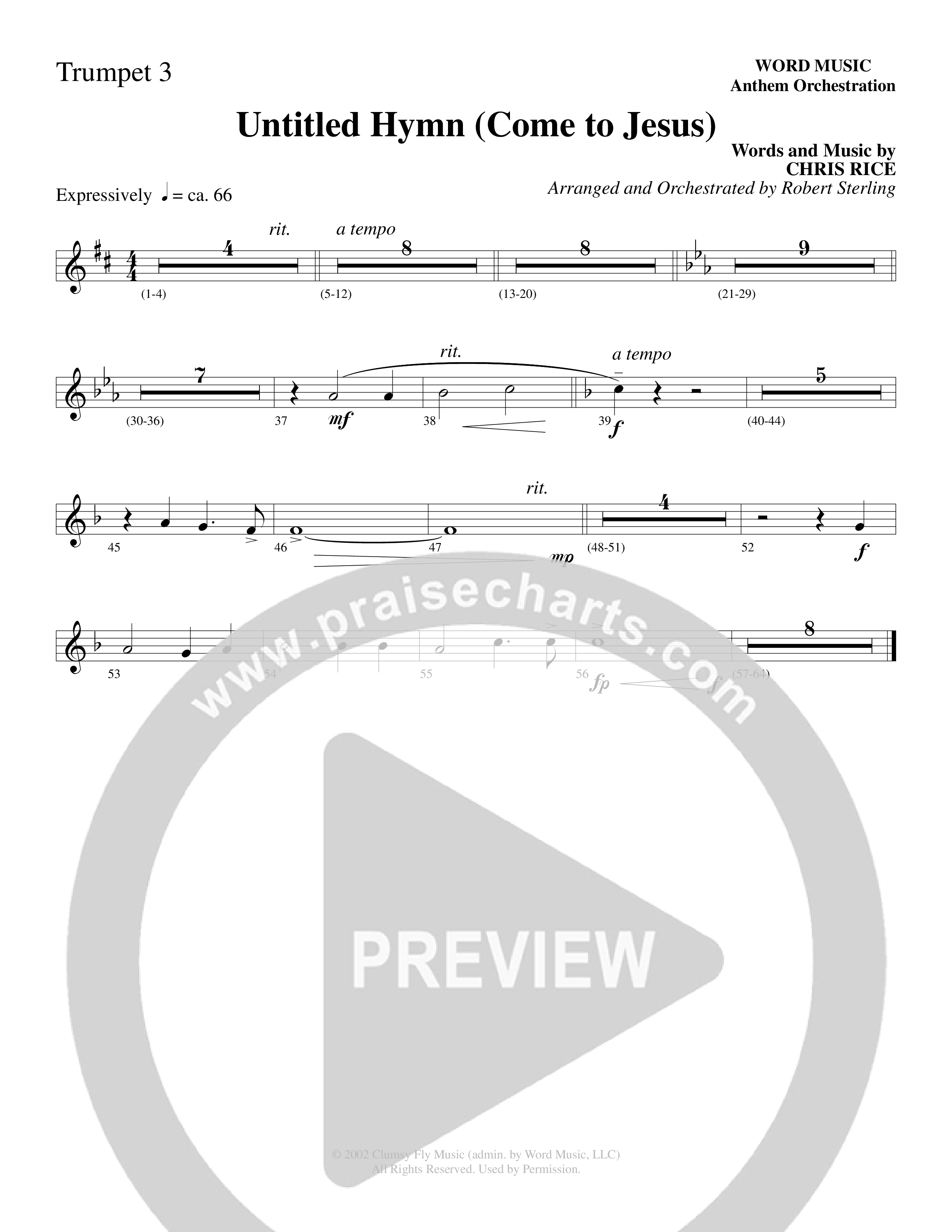 Untitled Hymn (Come To Jesus) (Choral Anthem SATB) Trumpet 3 (Word Music Choral / Arr. Robert Sterling)