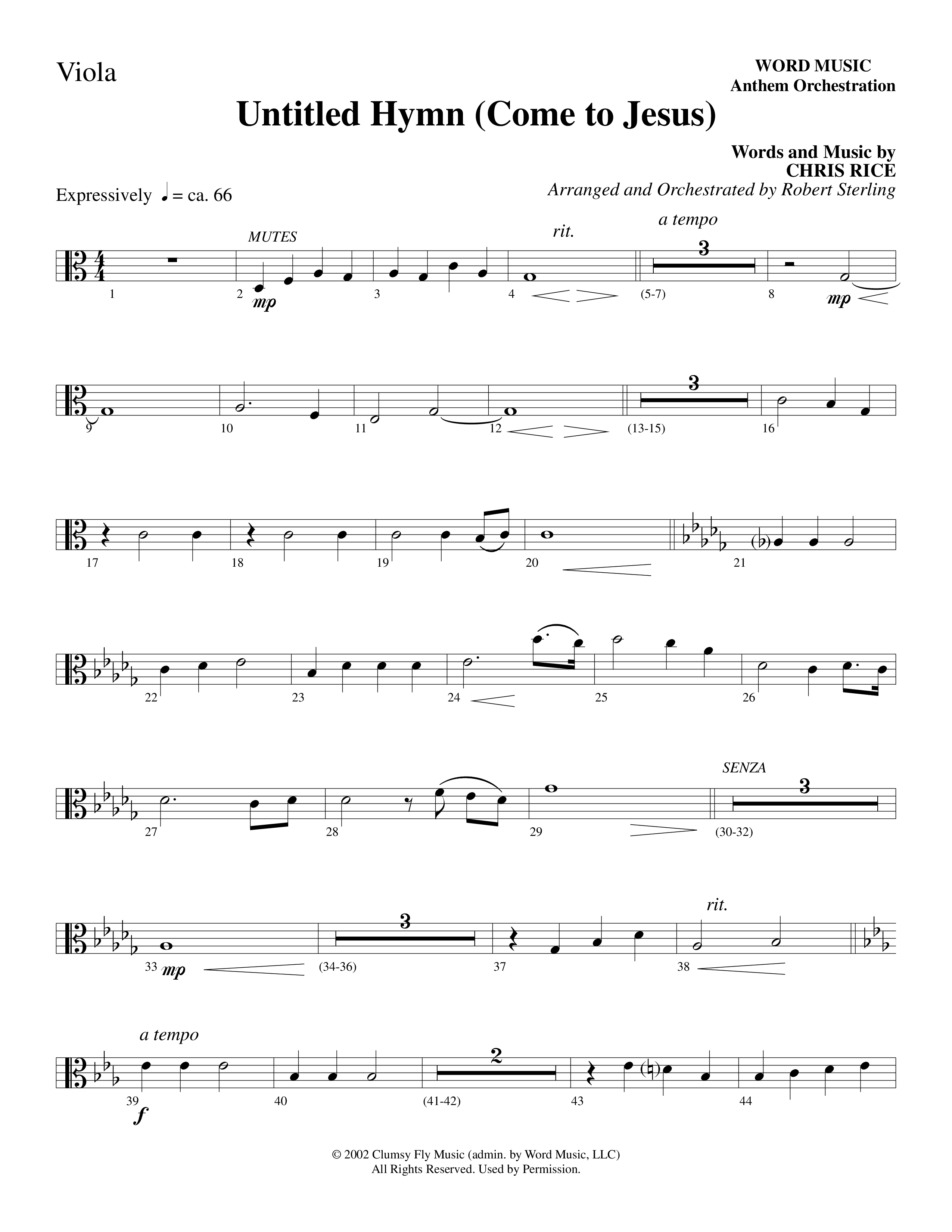 Untitled Hymn (Come To Jesus) (Choral Anthem SATB) Viola (Word Music Choral / Arr. Robert Sterling)