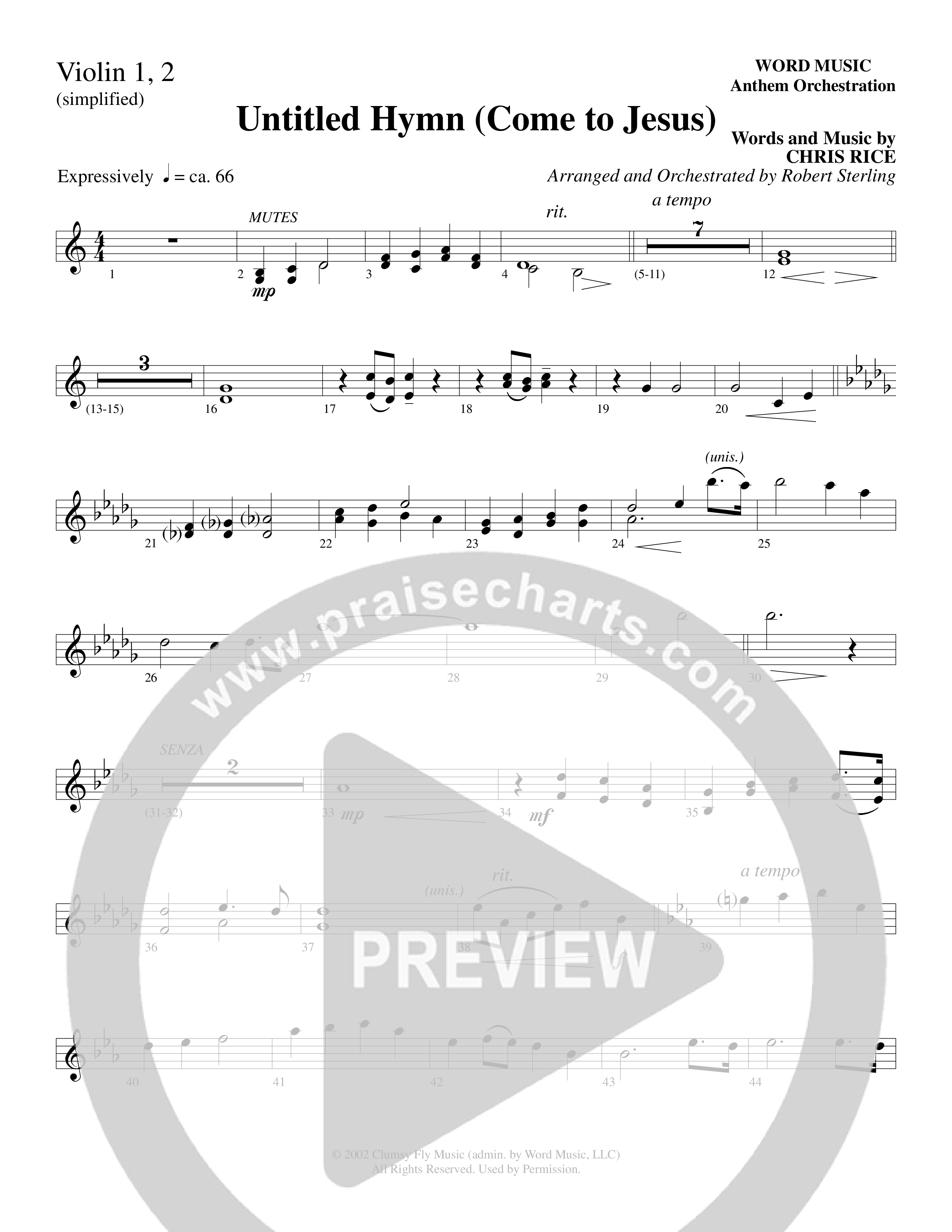 Untitled Hymn (Come To Jesus) (Choral Anthem SATB) Violin 1/2 (Word Music Choral / Arr. Robert Sterling)
