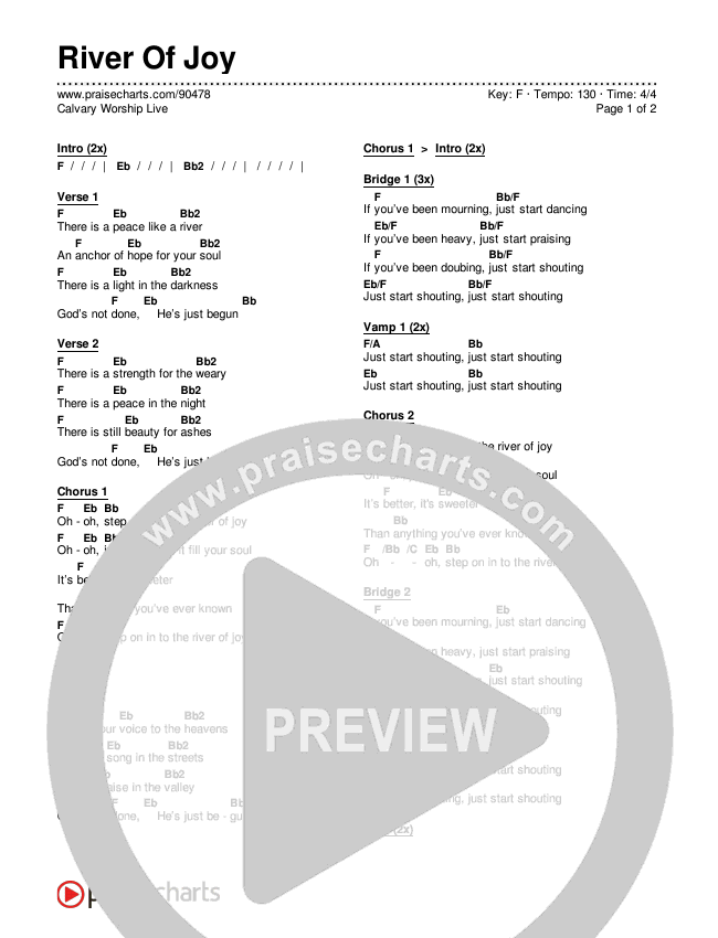 River Of Joy Chords & Lyrics (Calvary Worship Live)