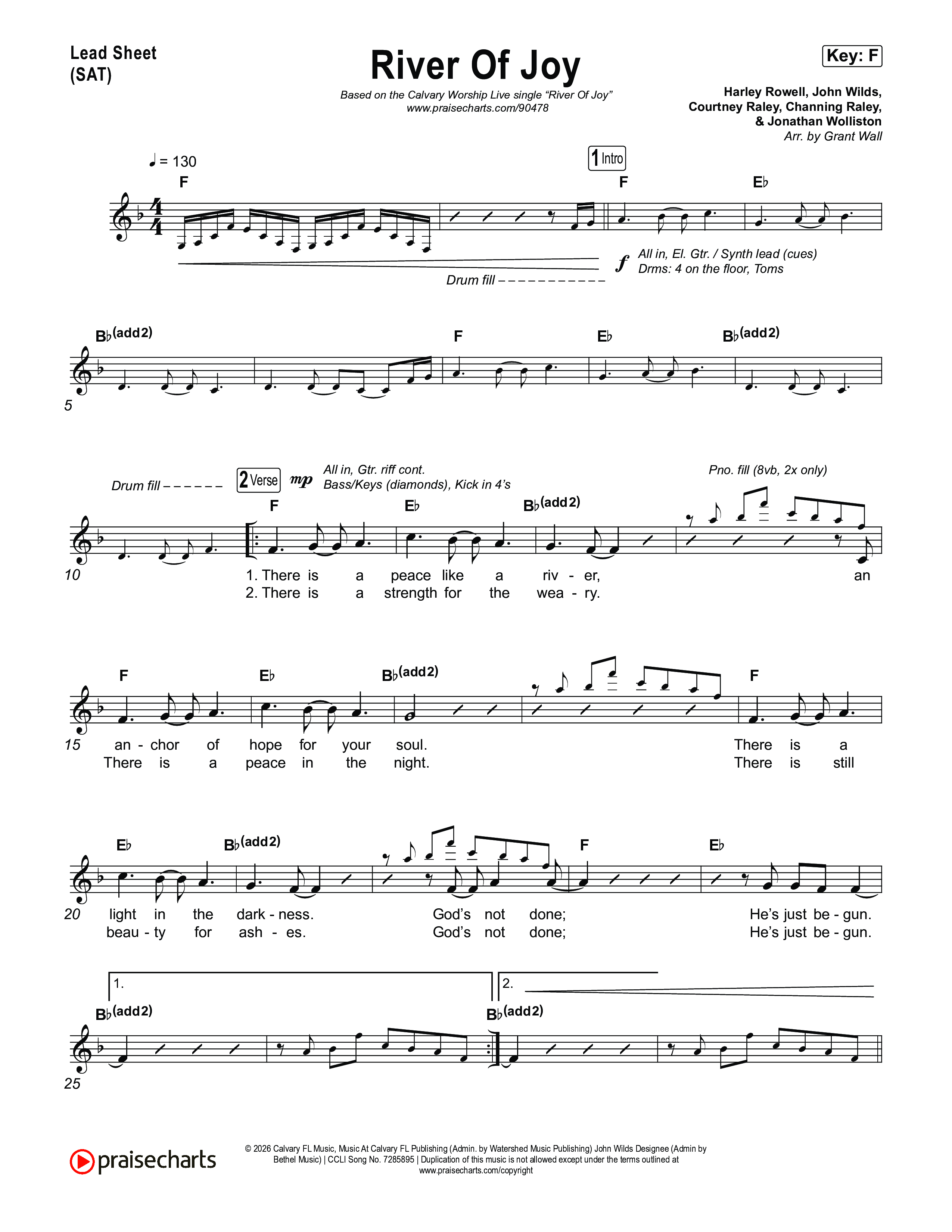 River Of Joy Lead Sheet (SAT) (Calvary Worship Live)