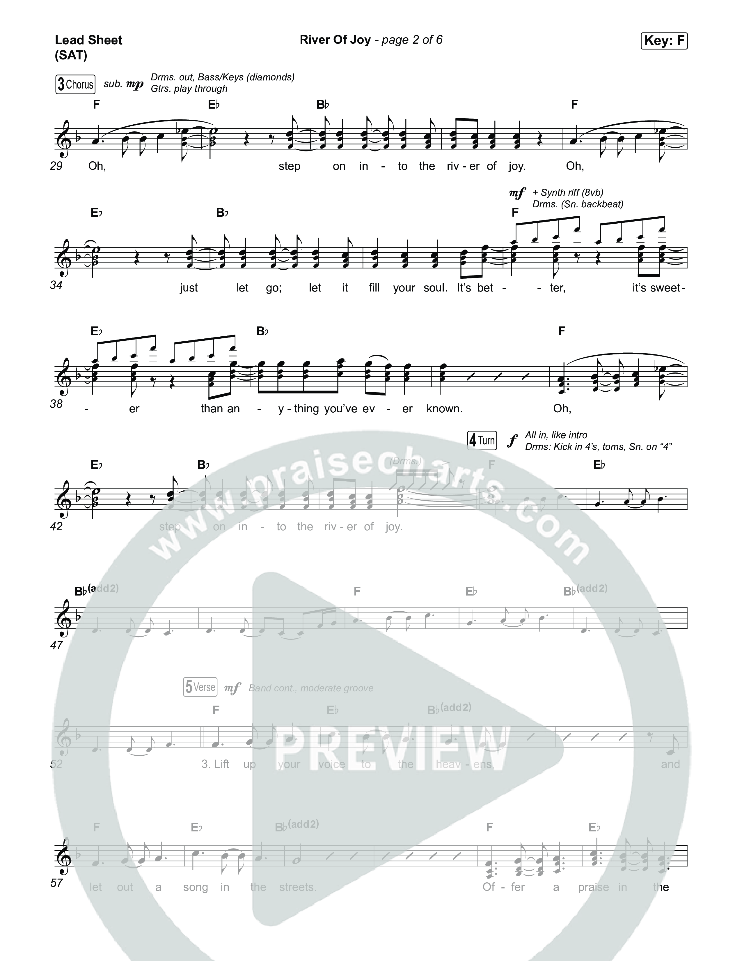 River Of Joy Lead Sheet (SAT) (Calvary Worship Live)