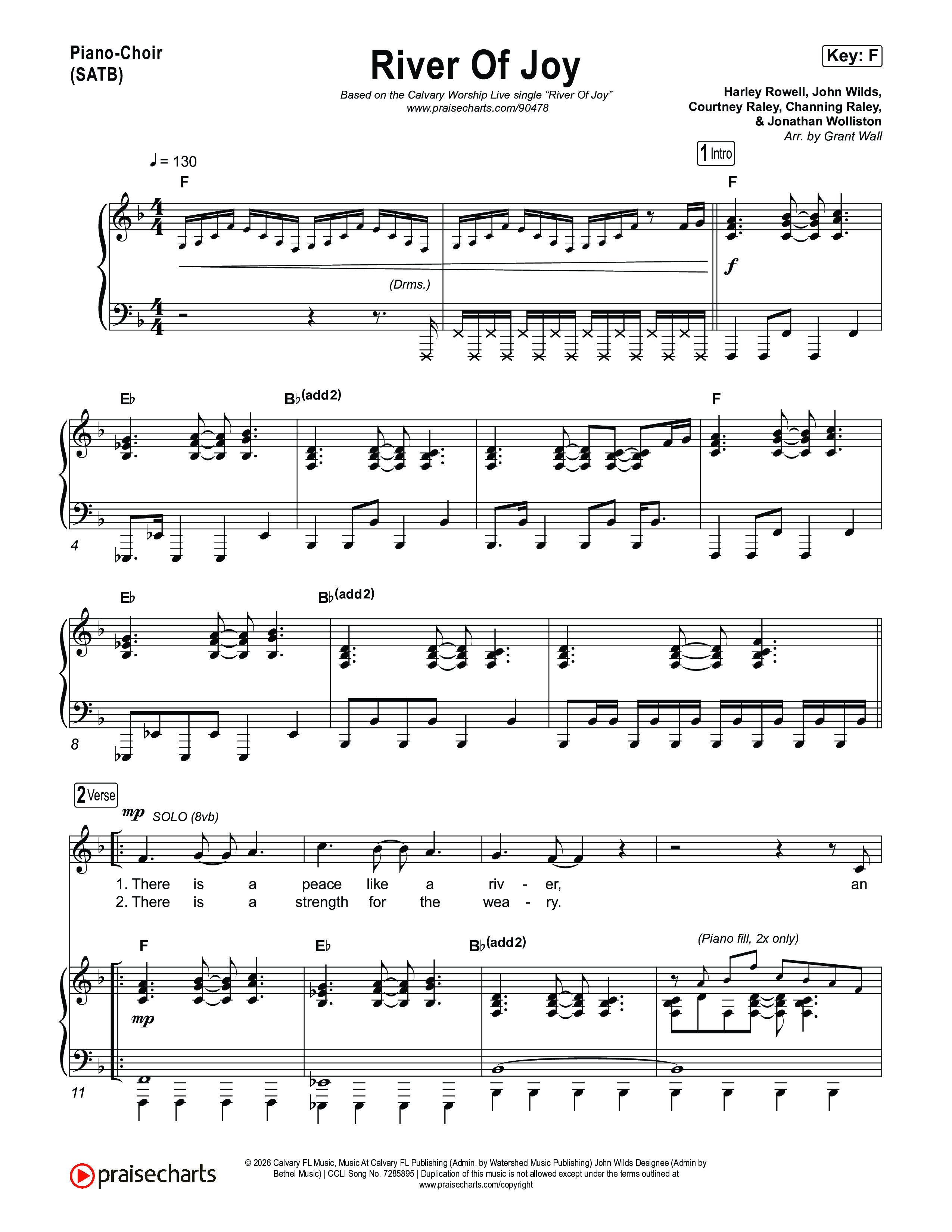 River Of Joy Piano/Vocal (SATB) (Calvary Worship Live)