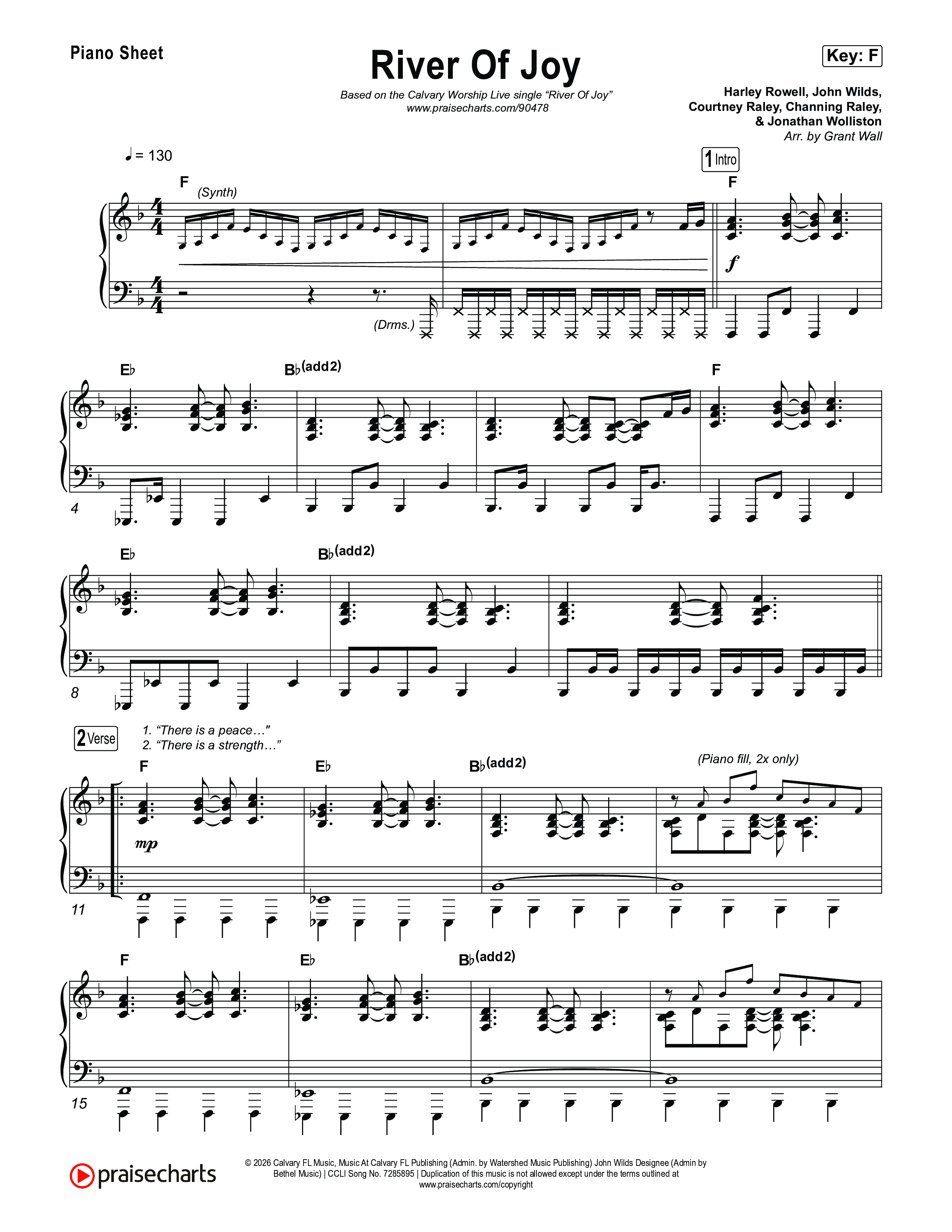 River Of Joy Piano Sheet (Calvary Worship Live)