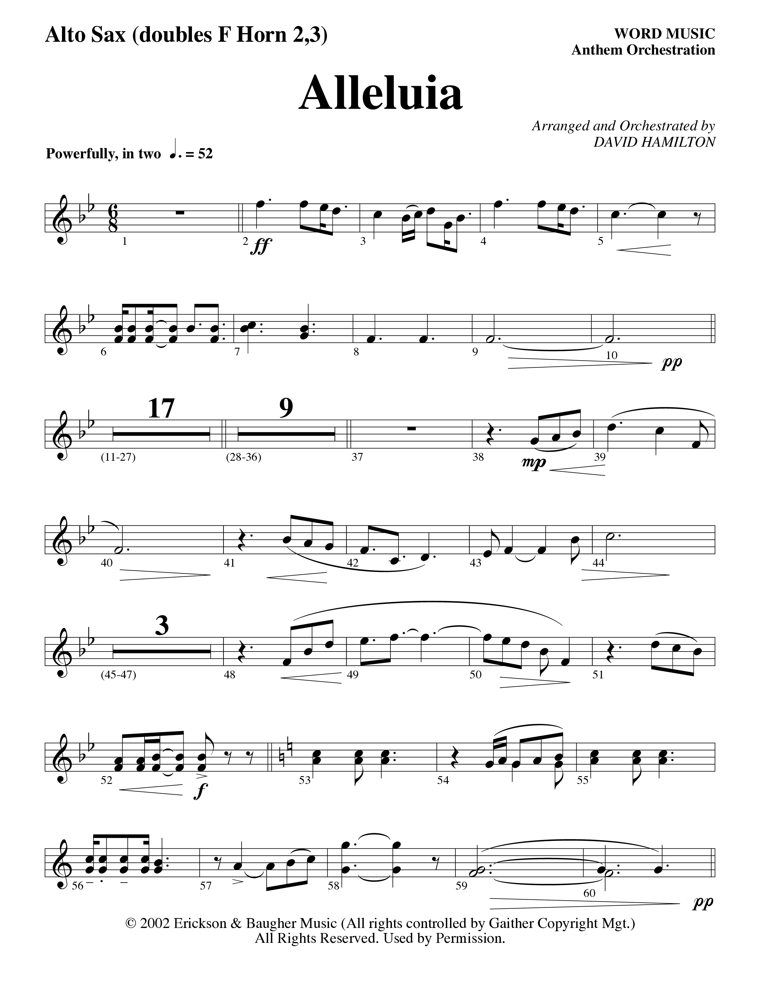 Alleluia (Choral Anthem SATB) Alto Sax (Word Music Choral / Arr. David Hamilton)