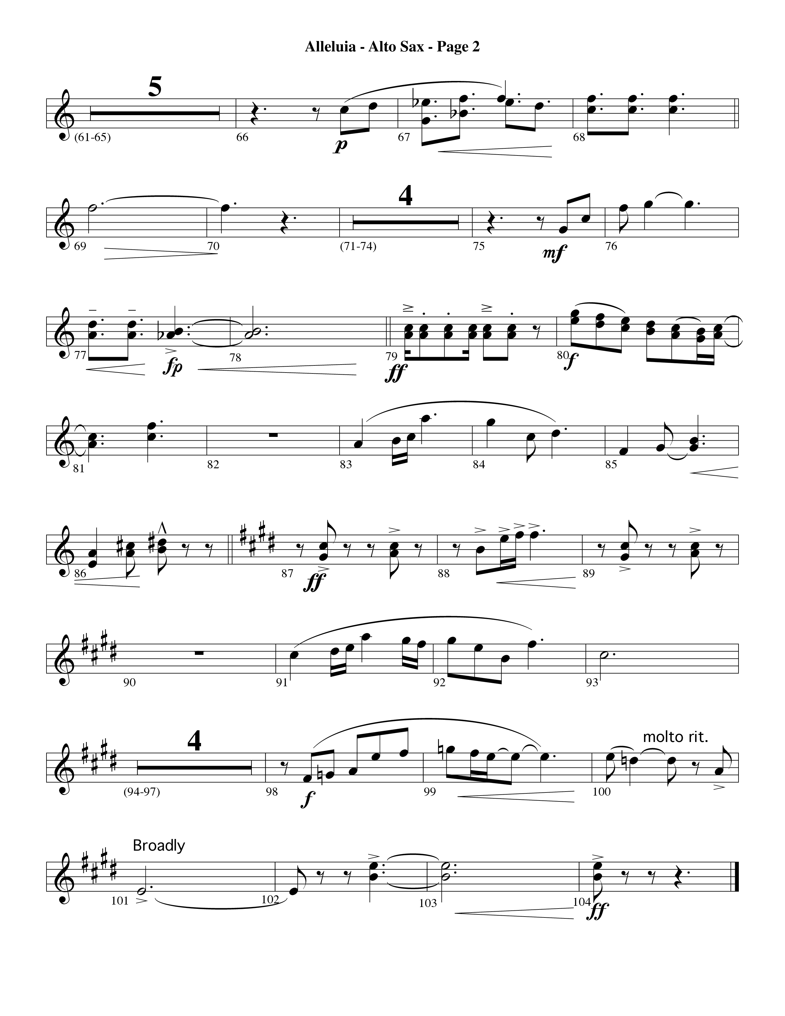 Alleluia (Choral Anthem SATB) Alto Sax (Word Music Choral / Arr. David Hamilton)