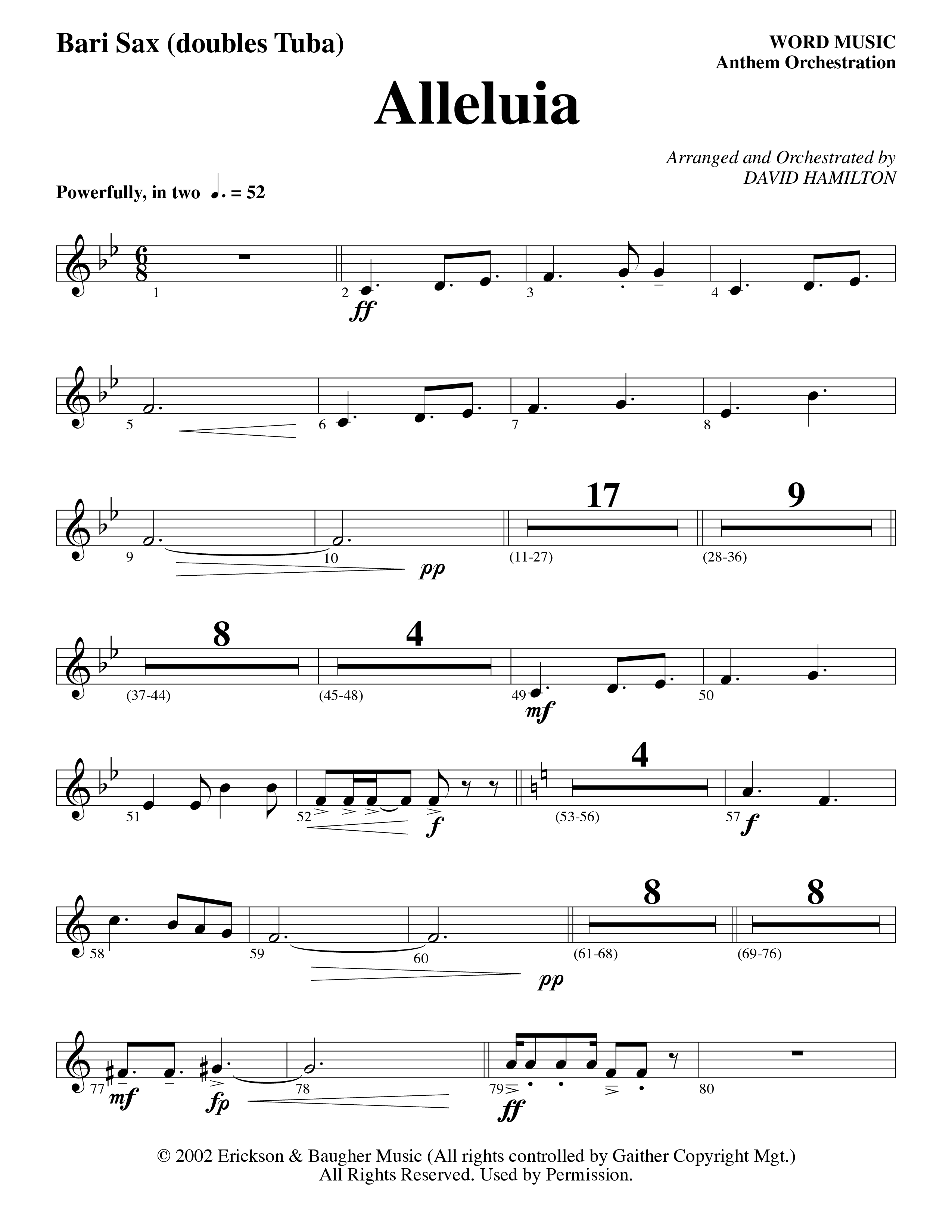 Alleluia (Choral Anthem SATB) Bari Sax (Word Music Choral / Arr. David Hamilton)