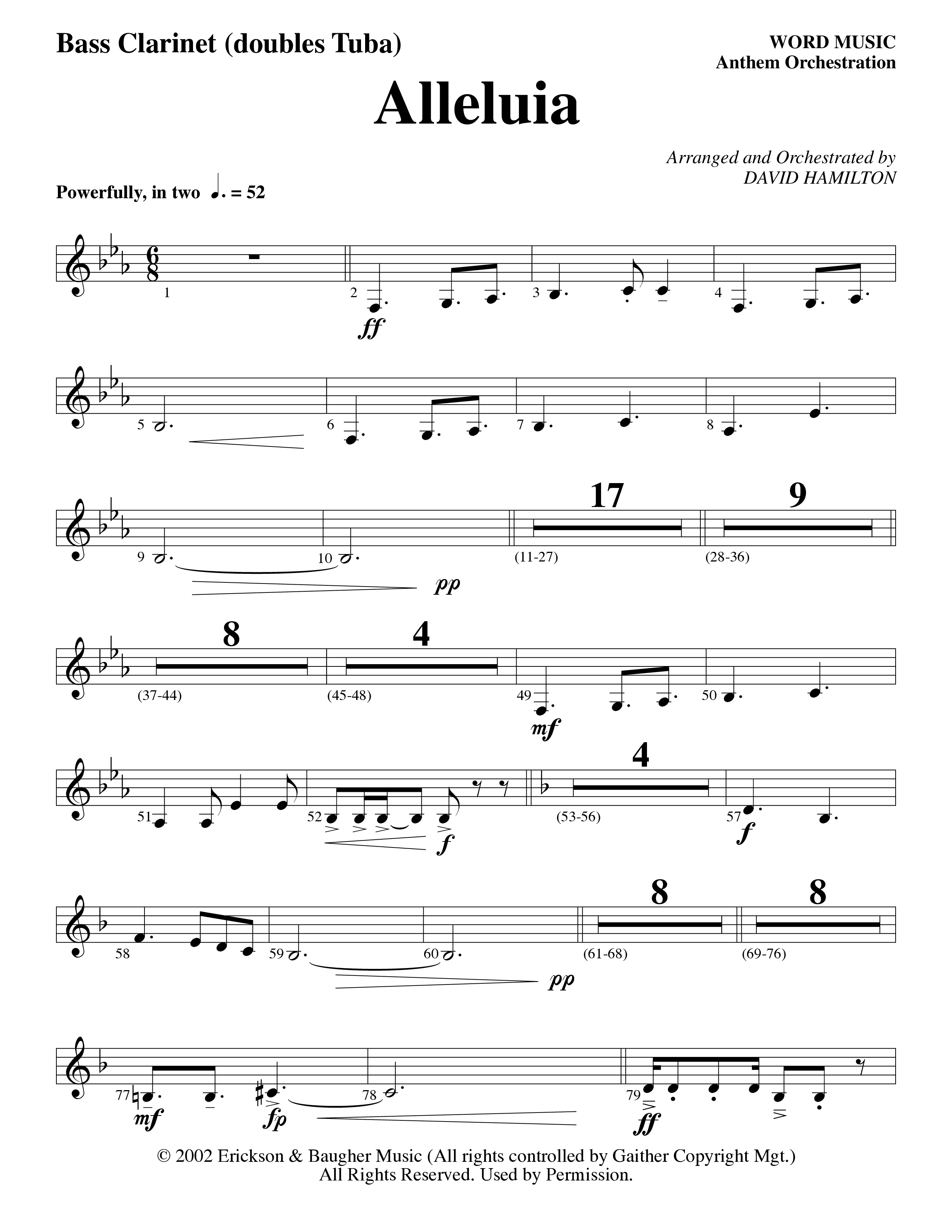 Alleluia (Choral Anthem SATB) Bass Clarinet (Word Music Choral / Arr. David Hamilton)