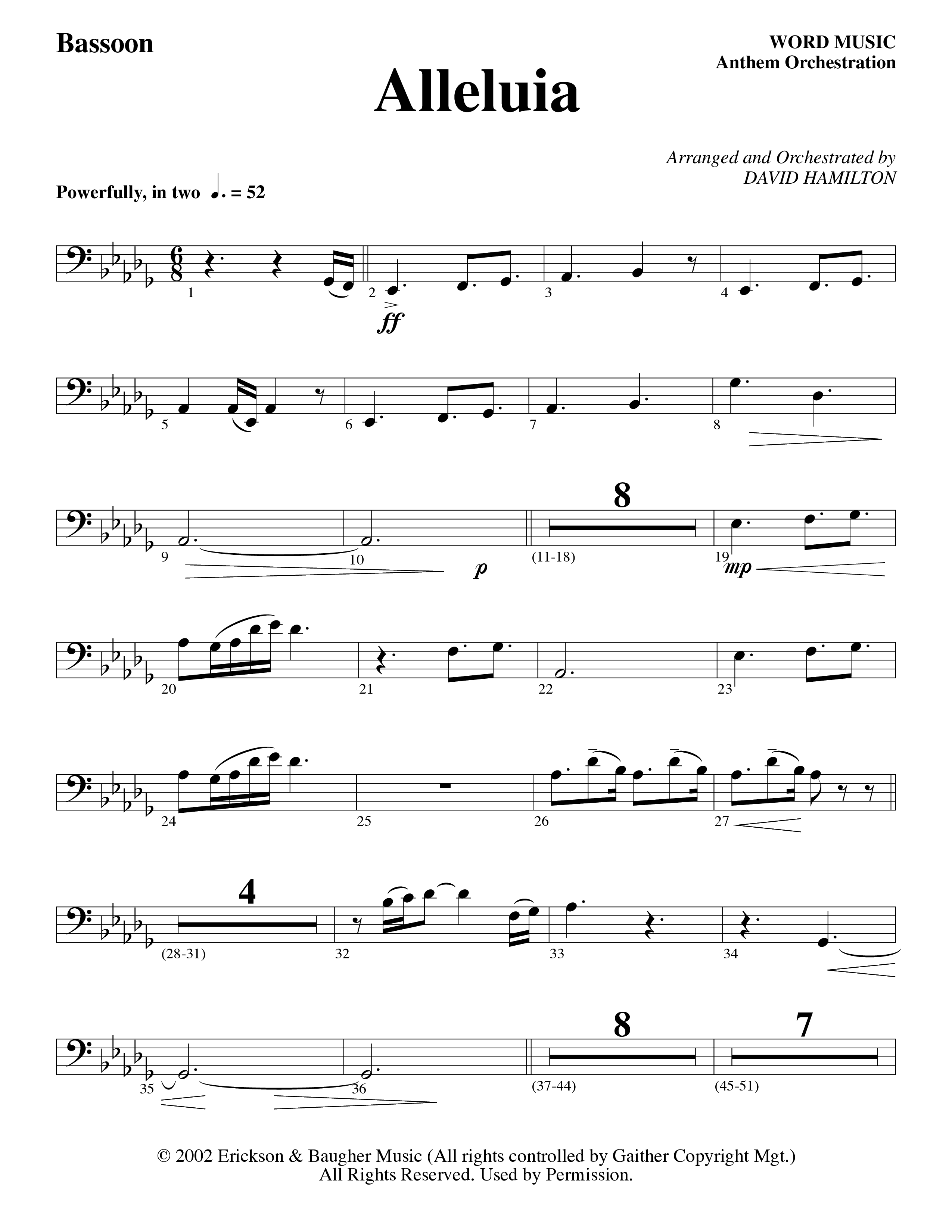 Alleluia (Choral Anthem SATB) Bassoon (Word Music Choral / Arr. David Hamilton)