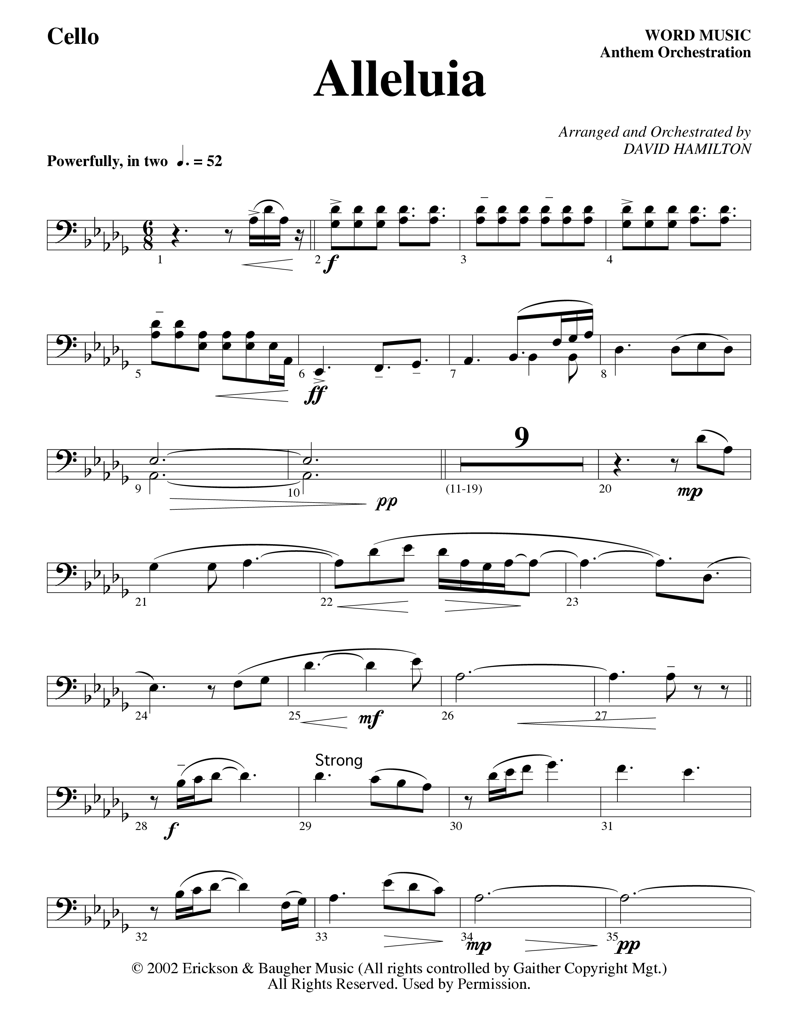 Alleluia (Choral Anthem SATB) Cello (Word Music Choral / Arr. David Hamilton)