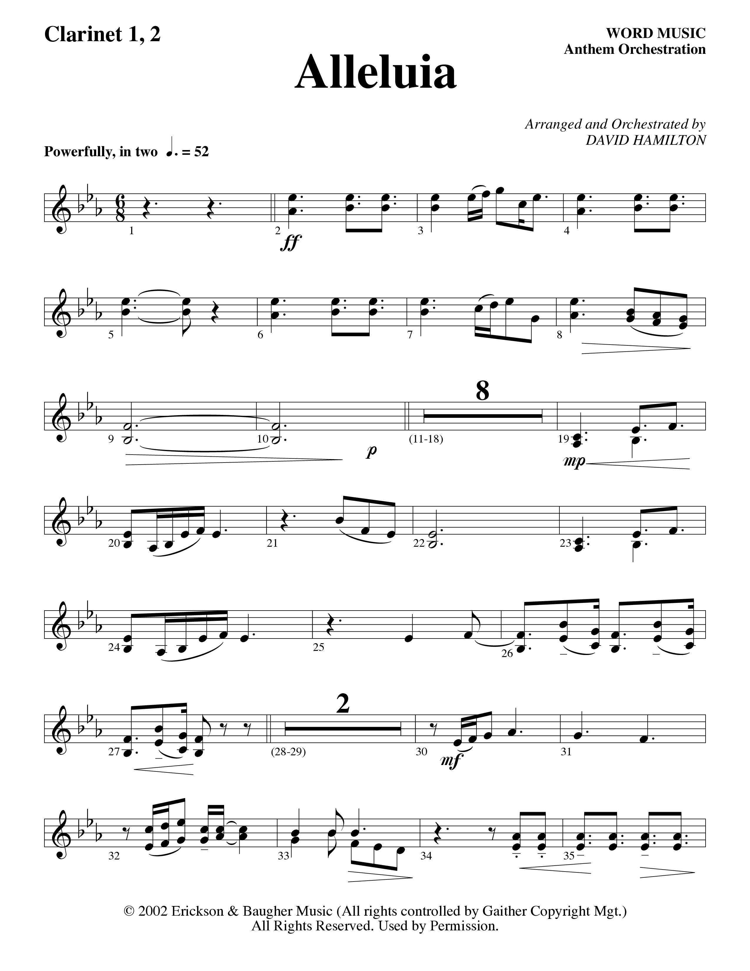 Alleluia (Choral Anthem SATB) Clarinet 1/2 (Word Music Choral / Arr. David Hamilton)