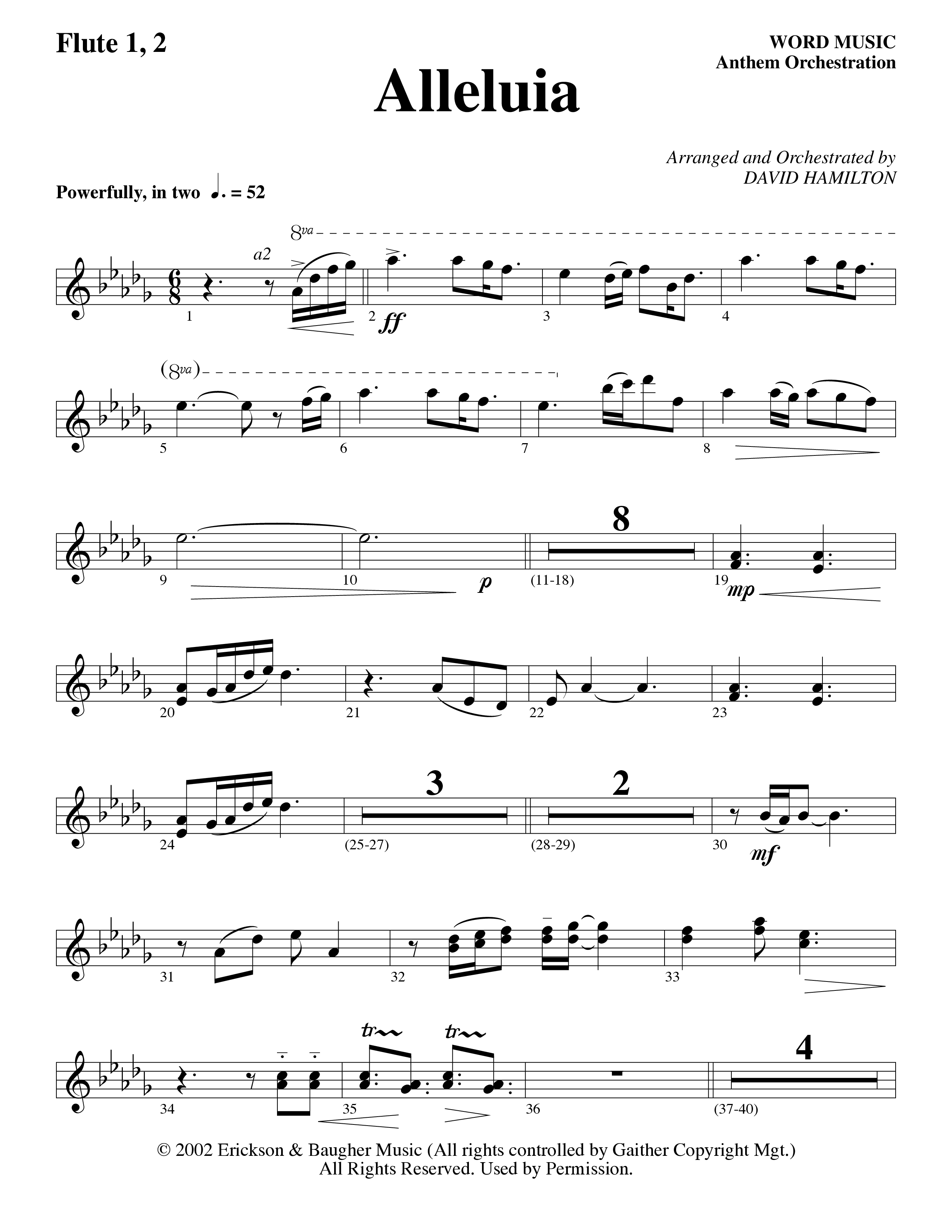 Alleluia (Choral Anthem SATB) Flute 1/2 (Word Music Choral / Arr. David Hamilton)