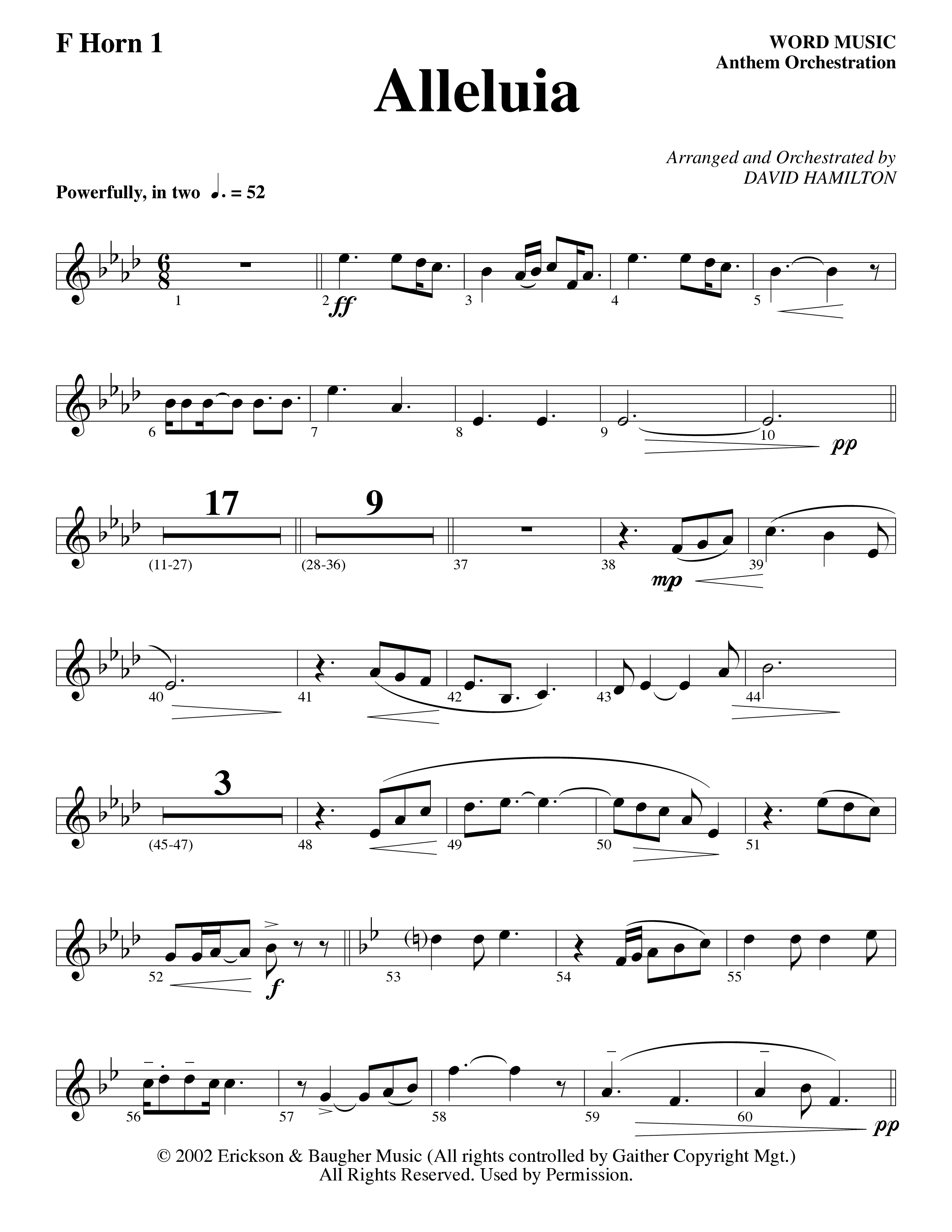 Alleluia (Choral Anthem SATB) French Horn (Word Music Choral / Arr. David Hamilton)