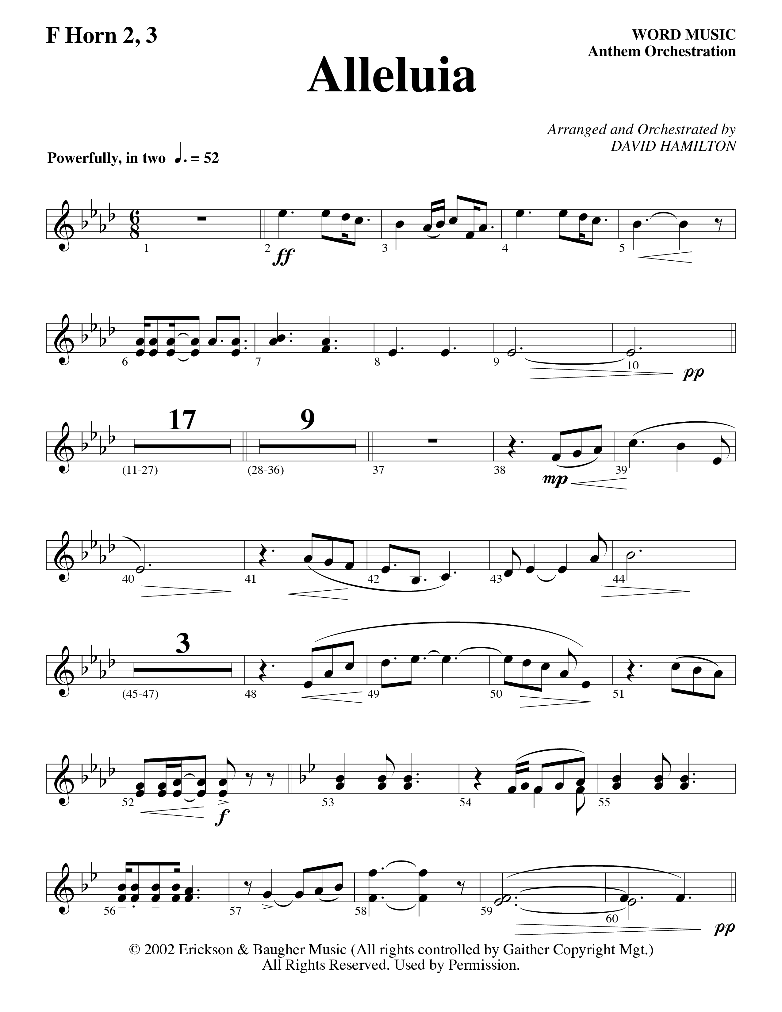 Alleluia (Choral Anthem SATB) French Horn (Word Music Choral / Arr. David Hamilton)