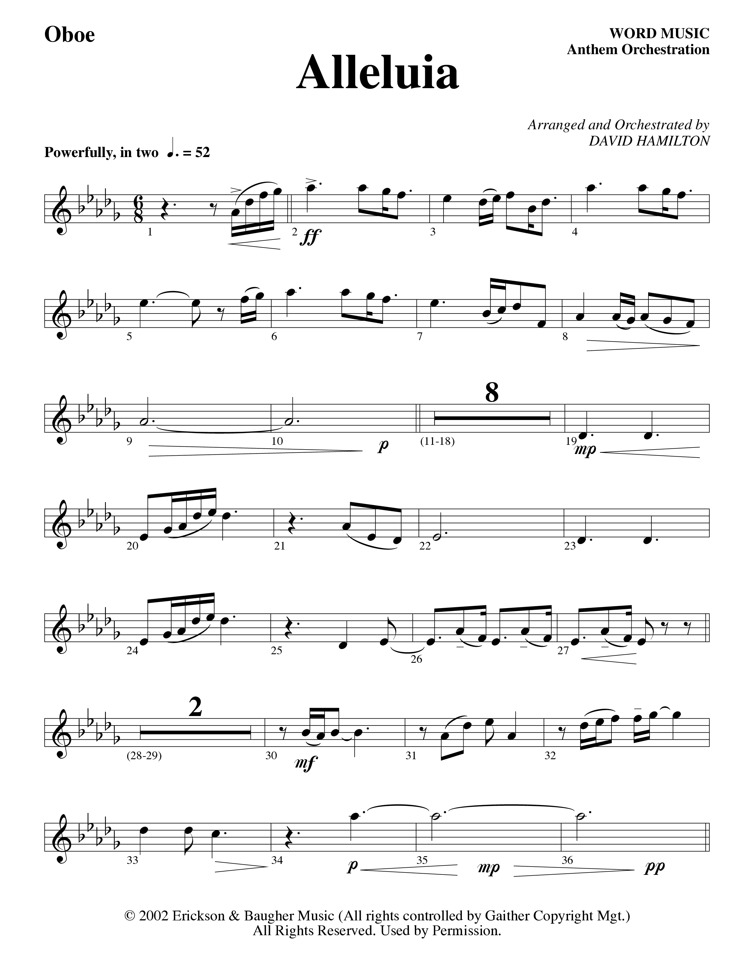Alleluia (Choral Anthem SATB) Oboe (Word Music Choral / Arr. David Hamilton)
