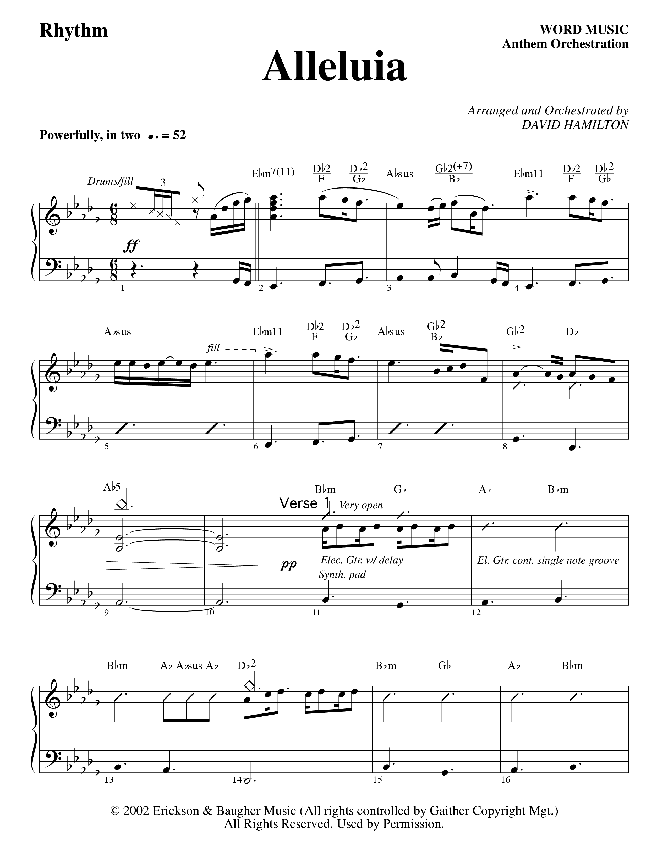 Alleluia (Choral Anthem SATB) Rhythm Chart (Word Music Choral / Arr. David Hamilton)