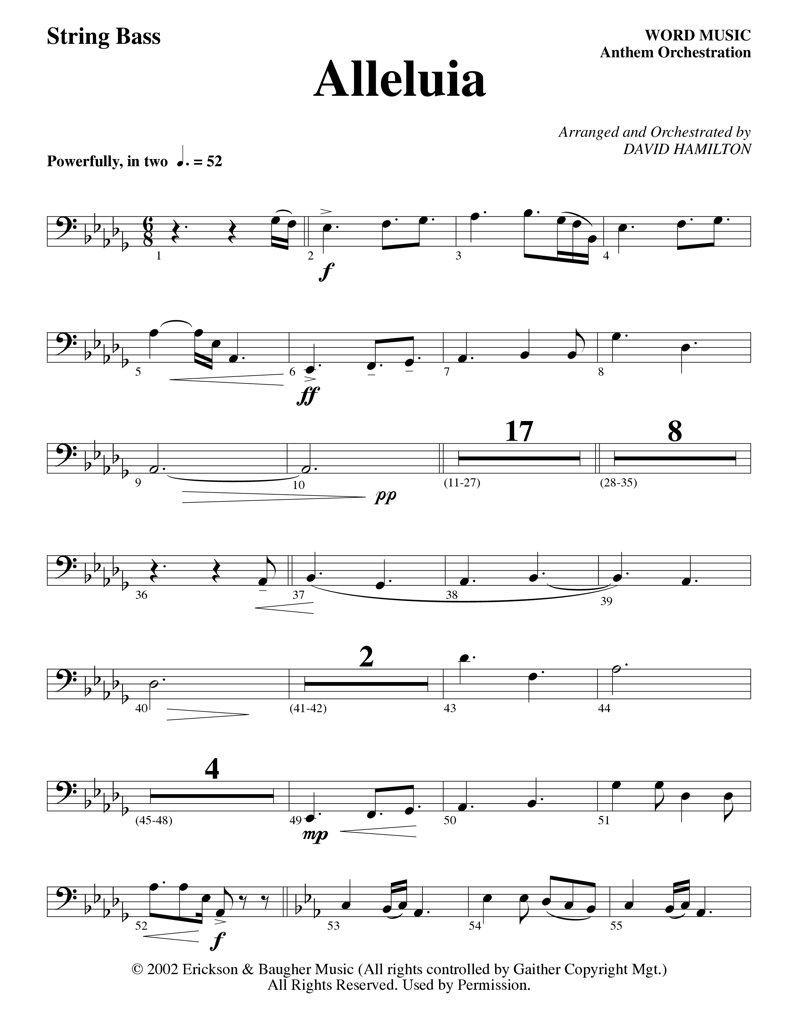 Alleluia (Choral Anthem SATB) String Bass (Word Music Choral / Arr. David Hamilton)