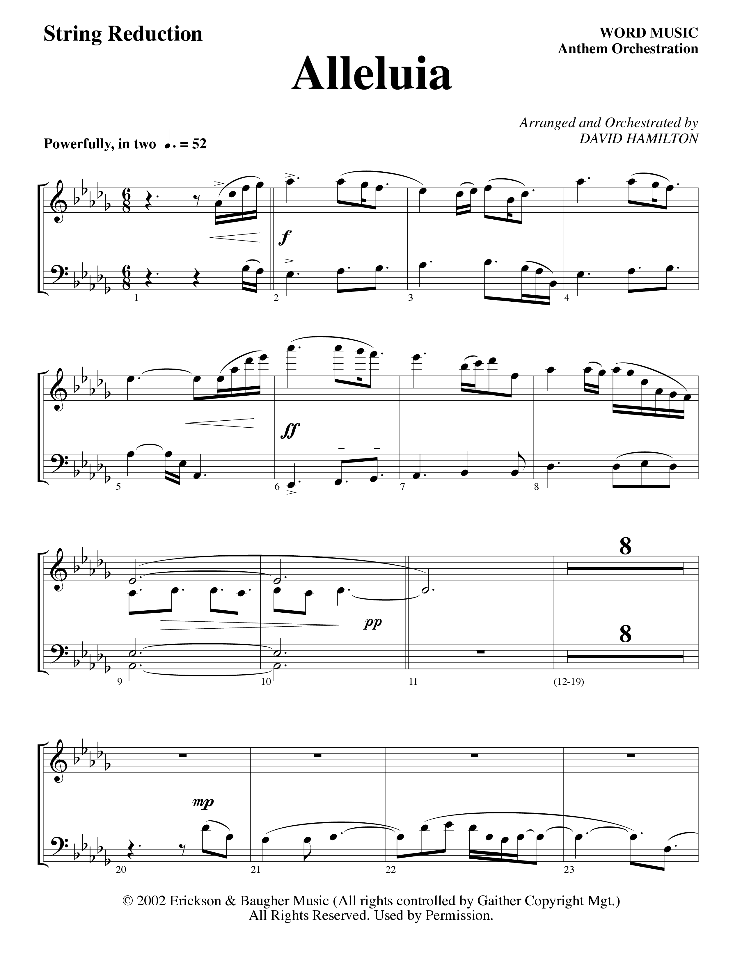 Alleluia (Choral Anthem SATB) String Reduction (Word Music Choral / Arr. David Hamilton)