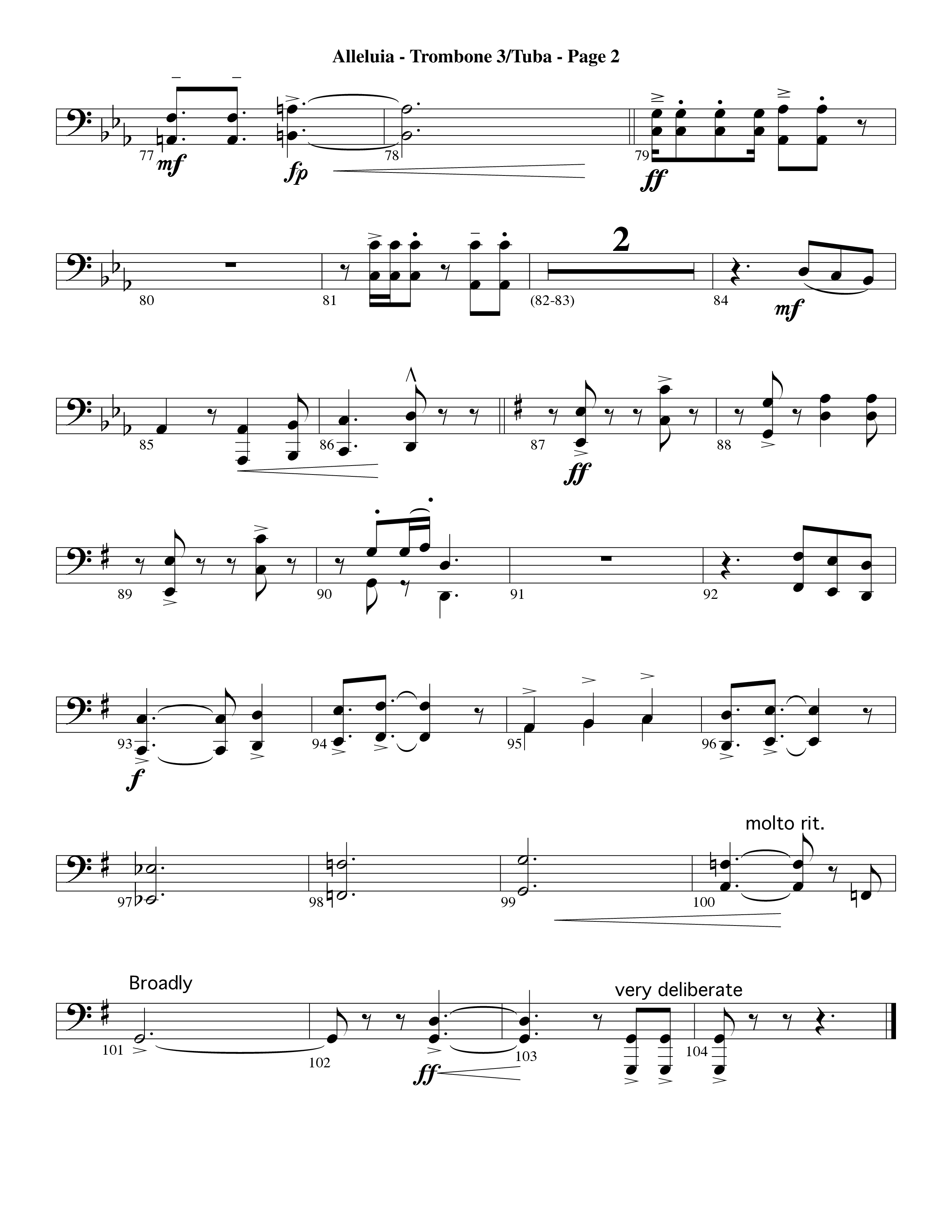 Alleluia (Choral Anthem SATB) Trombone 3/Tuba (Word Music Choral / Arr. David Hamilton)