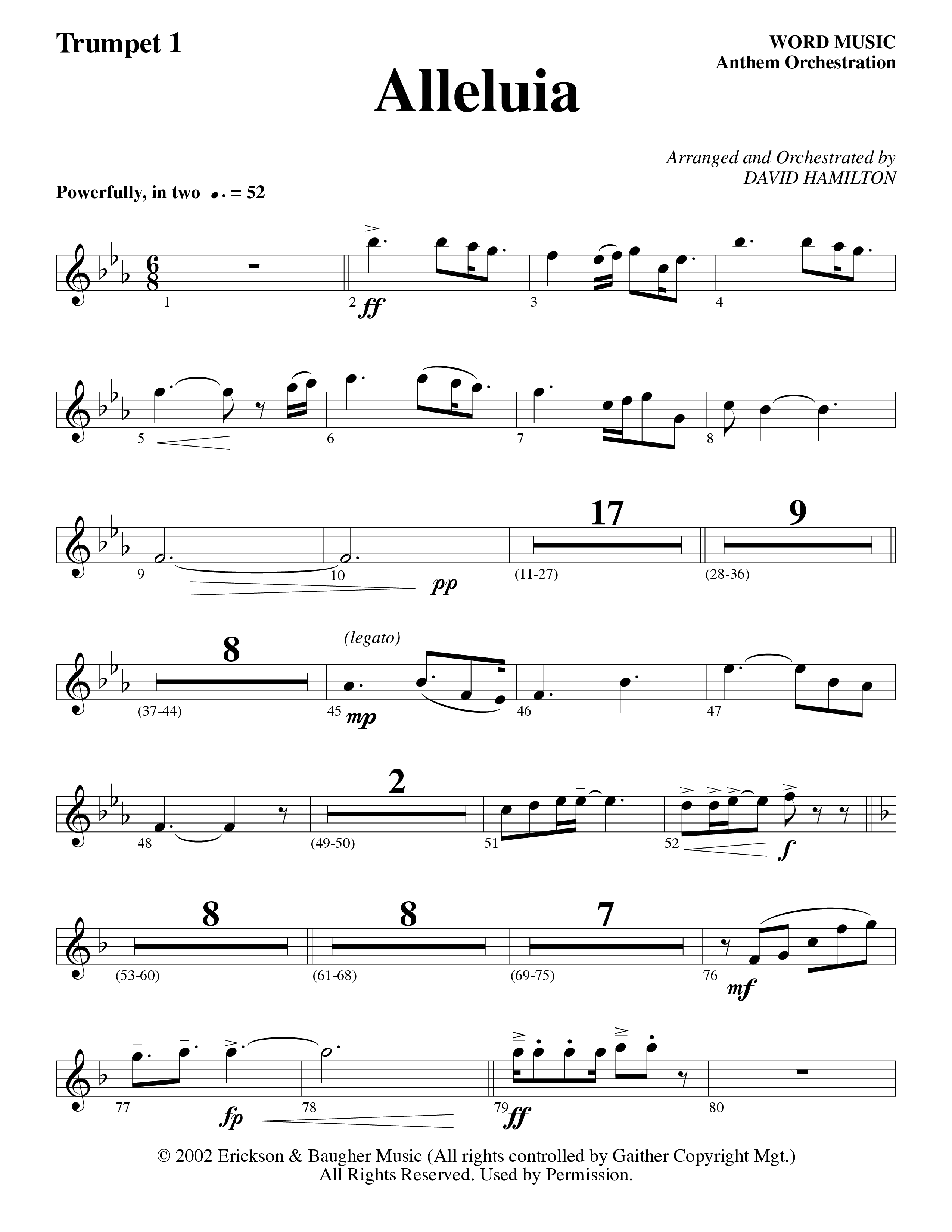 Alleluia (Choral Anthem SATB) Trumpet 1 (Word Music Choral / Arr. David Hamilton)
