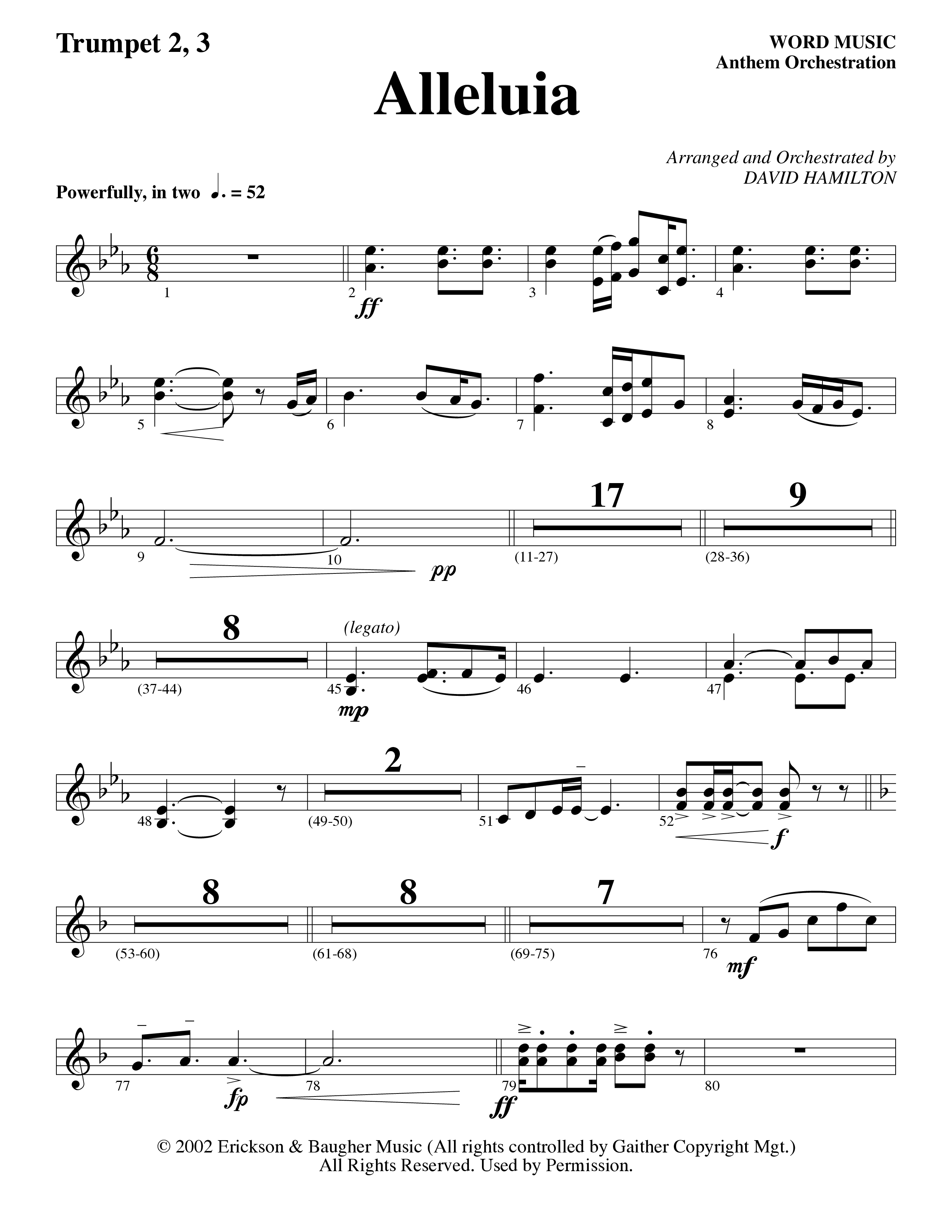 Alleluia (Choral Anthem SATB) Trumpet 2/3 (Word Music Choral / Arr. David Hamilton)