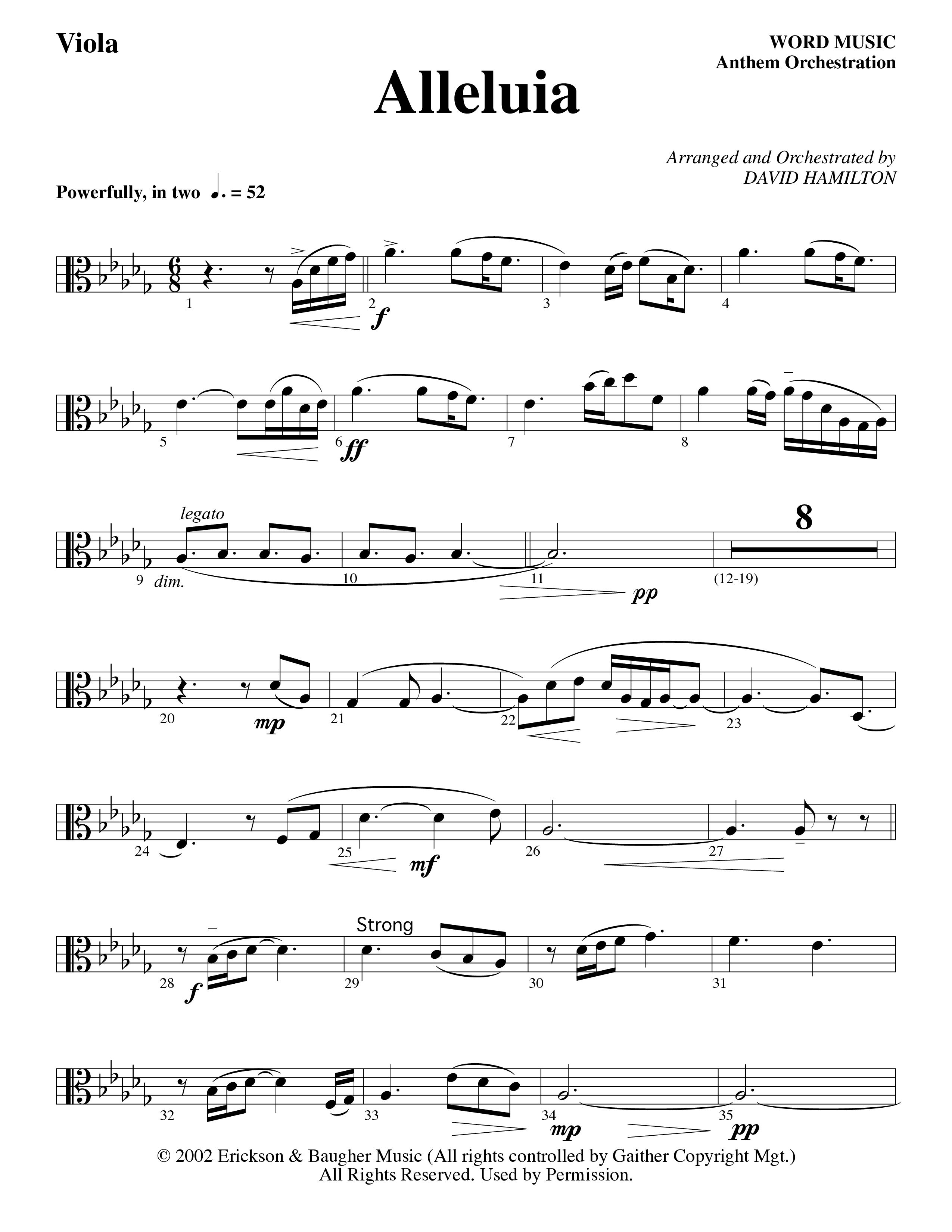 Alleluia (Choral Anthem SATB) Viola (Word Music Choral / Arr. David Hamilton)