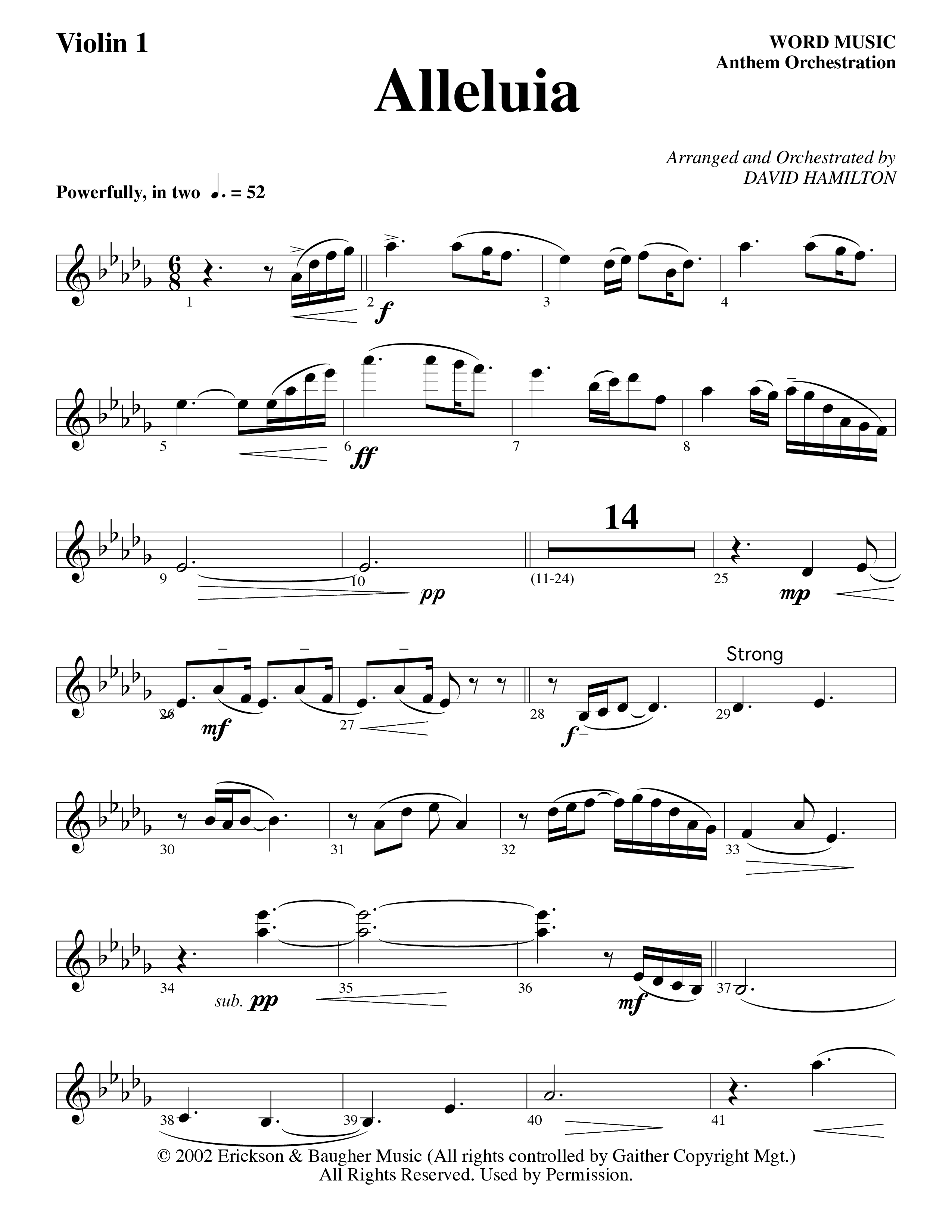 Alleluia (Choral Anthem SATB) Violin 1 (Word Music Choral / Arr. David Hamilton)