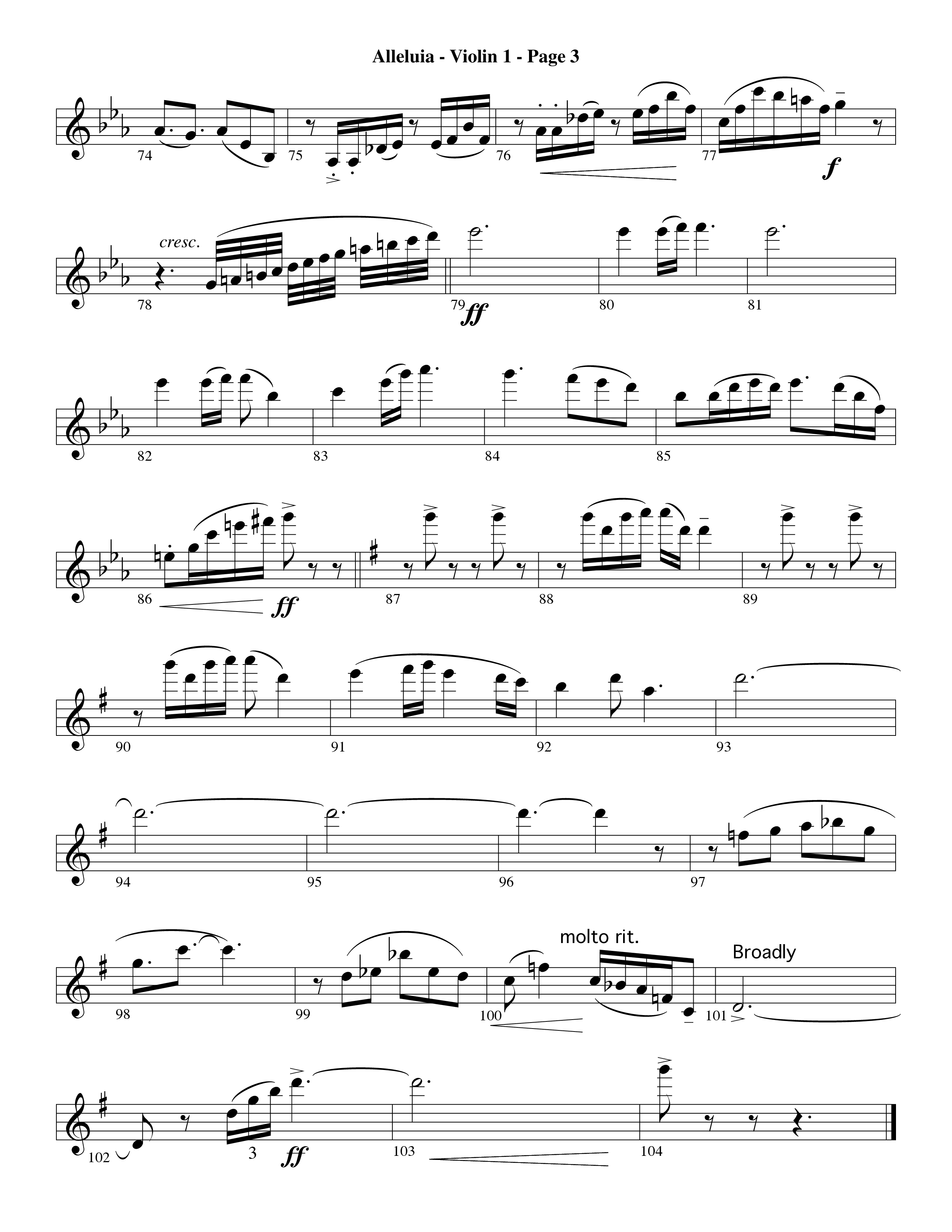 Alleluia (Choral Anthem SATB) Violin 1 (Word Music Choral / Arr. David Hamilton)