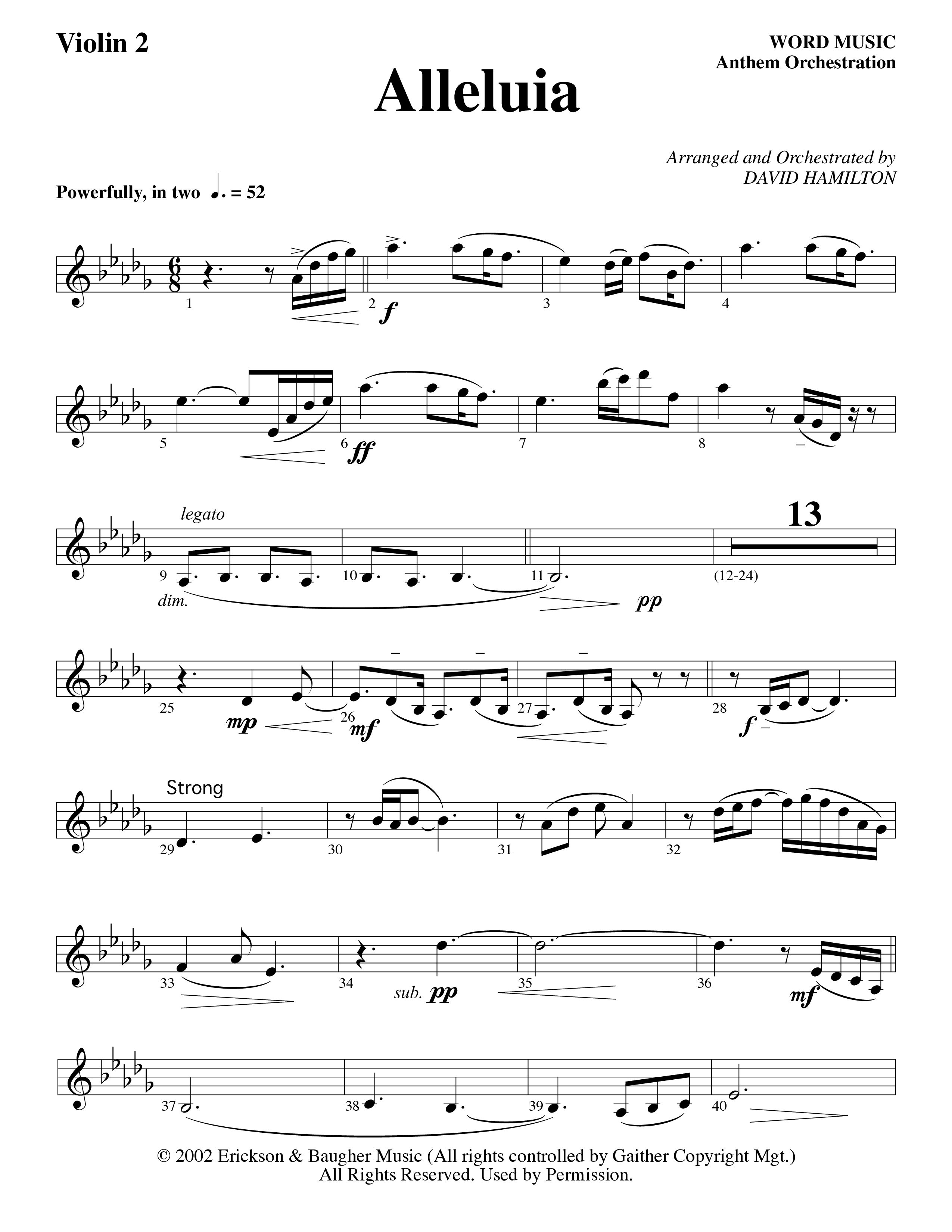 Alleluia (Choral Anthem SATB) Violin 2 (Word Music Choral / Arr. David Hamilton)