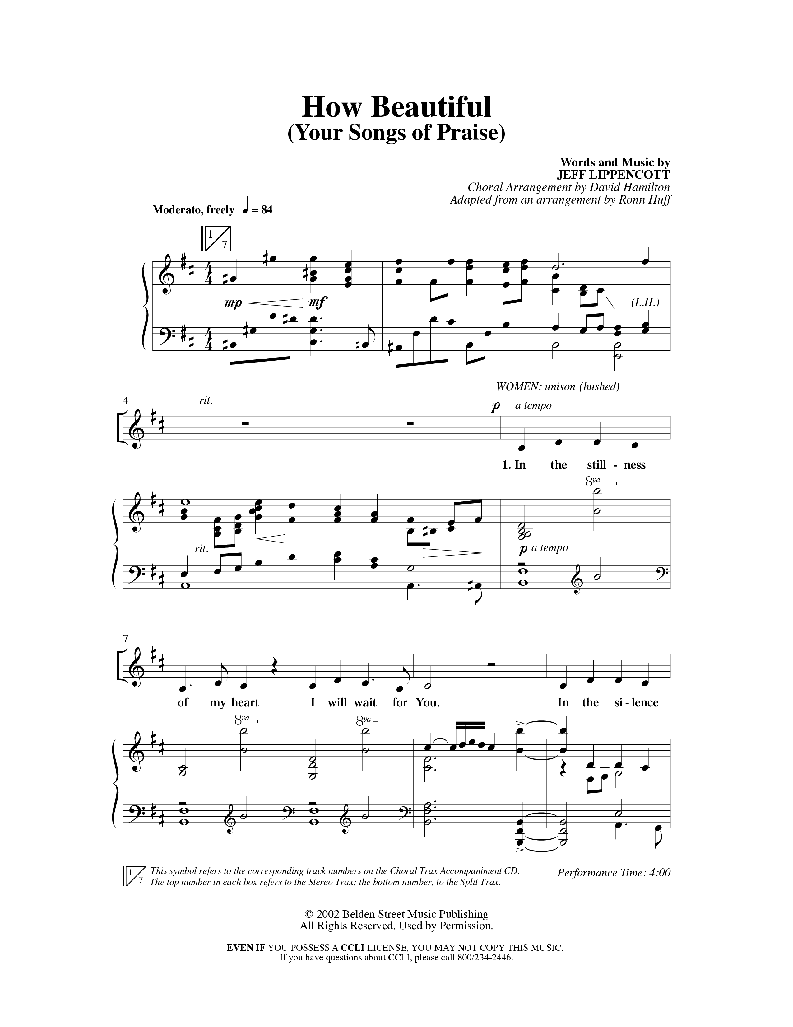 How Beautiful (Your Songs Of Praise) (Choral Anthem SATB) Anthem (SATB/Piano) (Word Music Choral / Arr. David Hamilton / Arr. Ronn Huff)