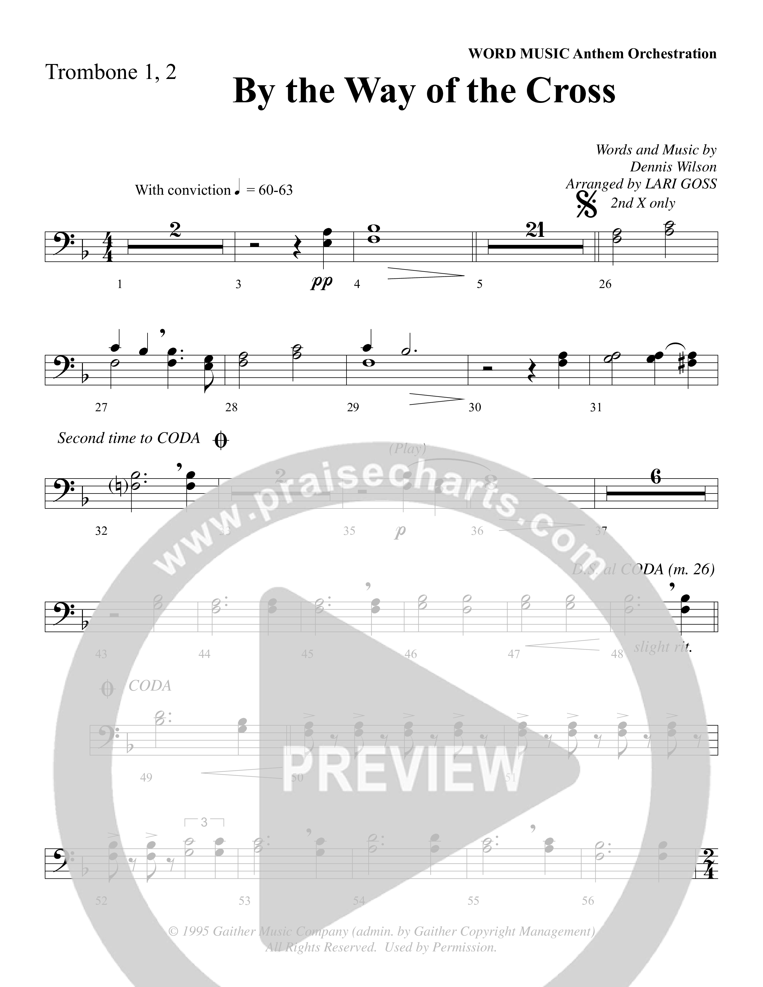 By The Way Of The Cross (Choral Anthem SATB) Trombone 1/2 (Word Music Choral / Arr. Mike Speck / Arr. Lari Goss / Arr. Danny Zaloudik)