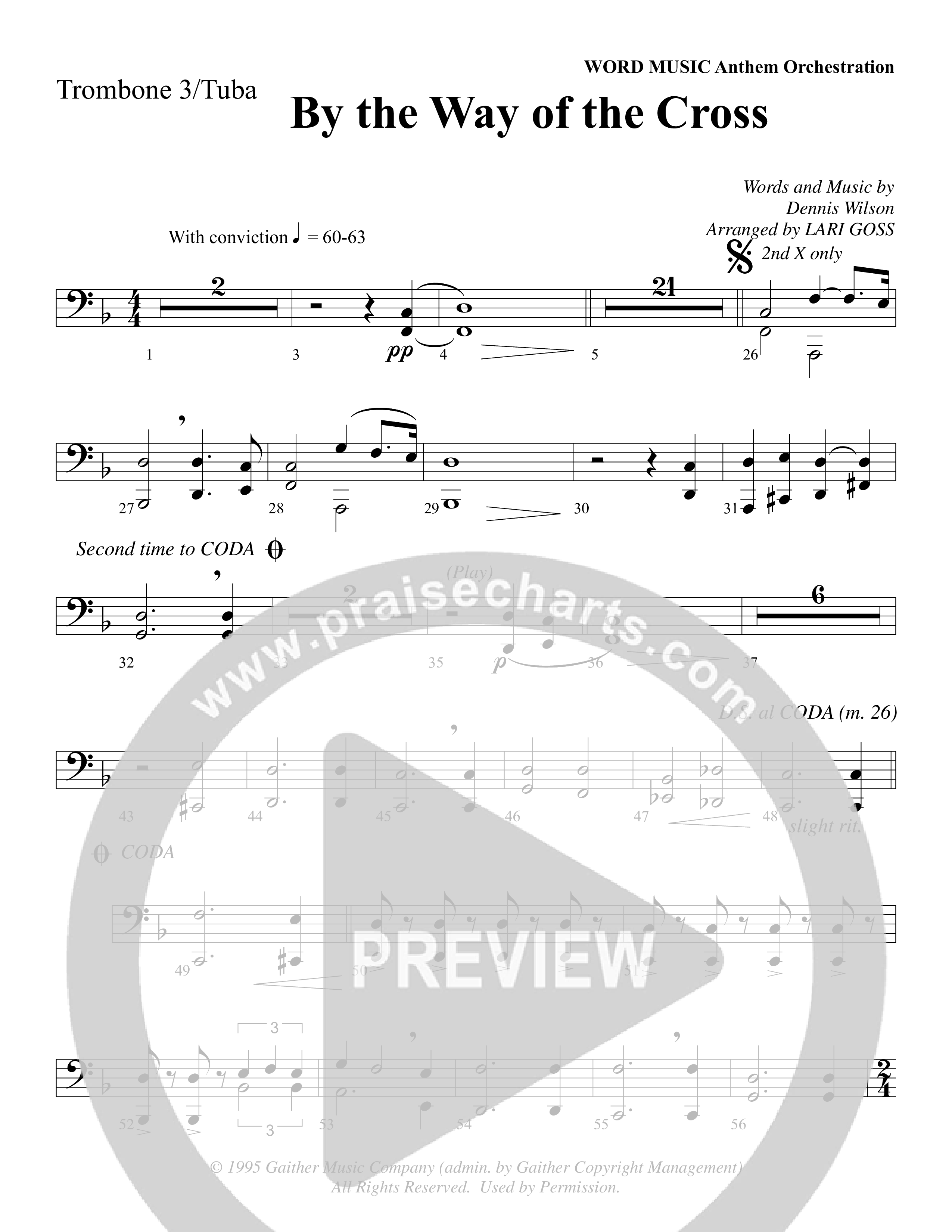 By The Way Of The Cross (Choral Anthem SATB) Trombone 3/Tuba (Word Music Choral / Arr. Mike Speck / Arr. Lari Goss / Arr. Danny Zaloudik)