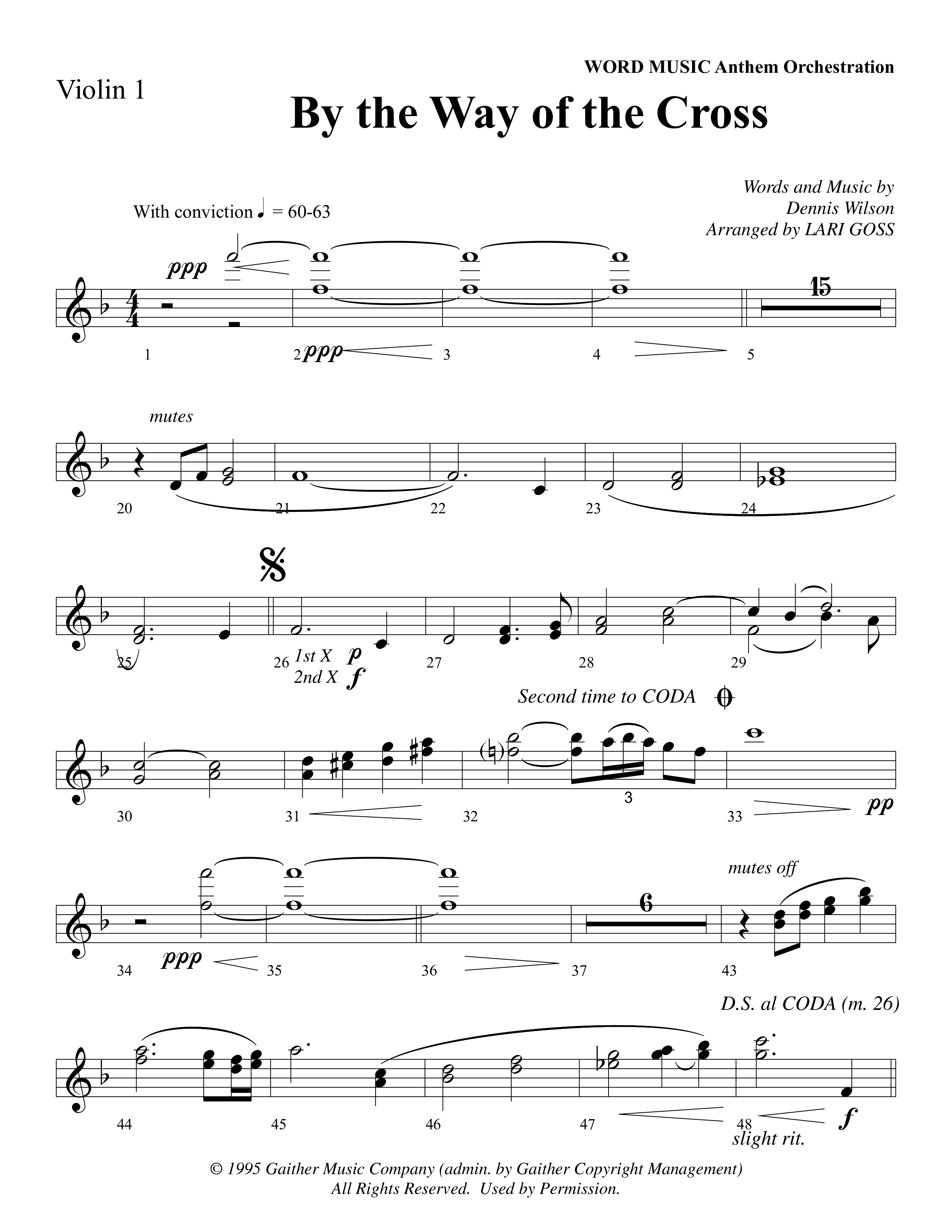 By The Way Of The Cross (Choral Anthem SATB) Violin 1/2 (Word Music Choral / Arr. Mike Speck / Arr. Lari Goss / Arr. Danny Zaloudik)