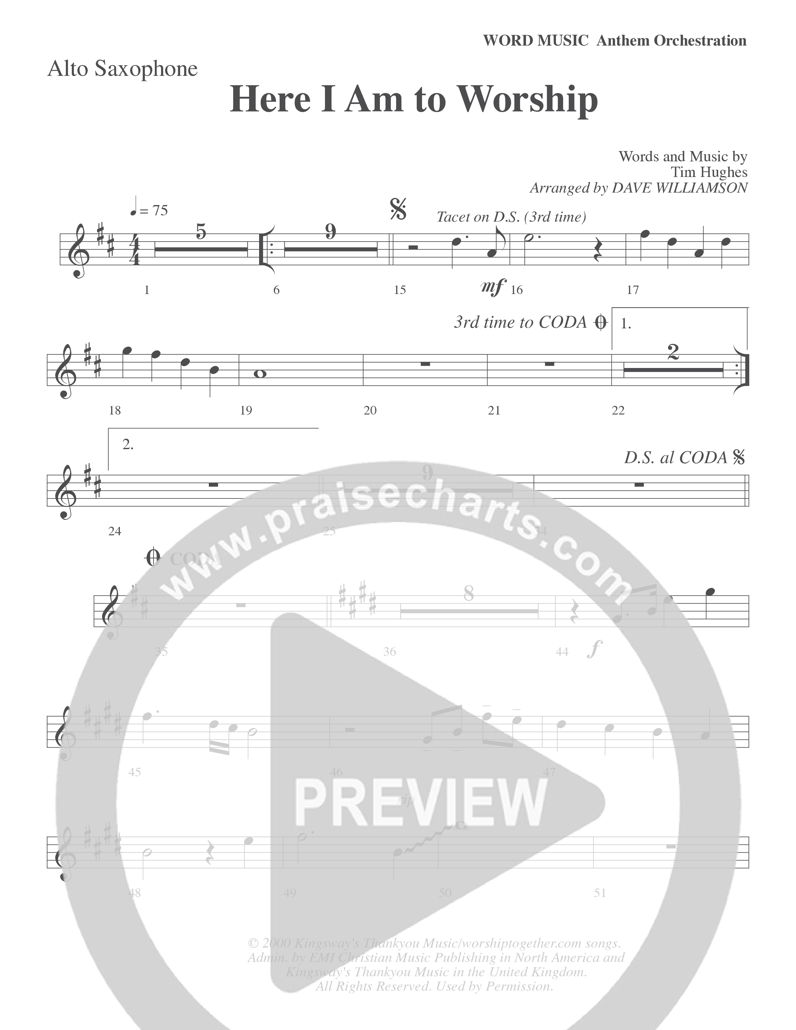 Here I Am To Worship (Choral Anthem SATB) Alto Sax (Word Music Choral / Arr. Dave Williamson)